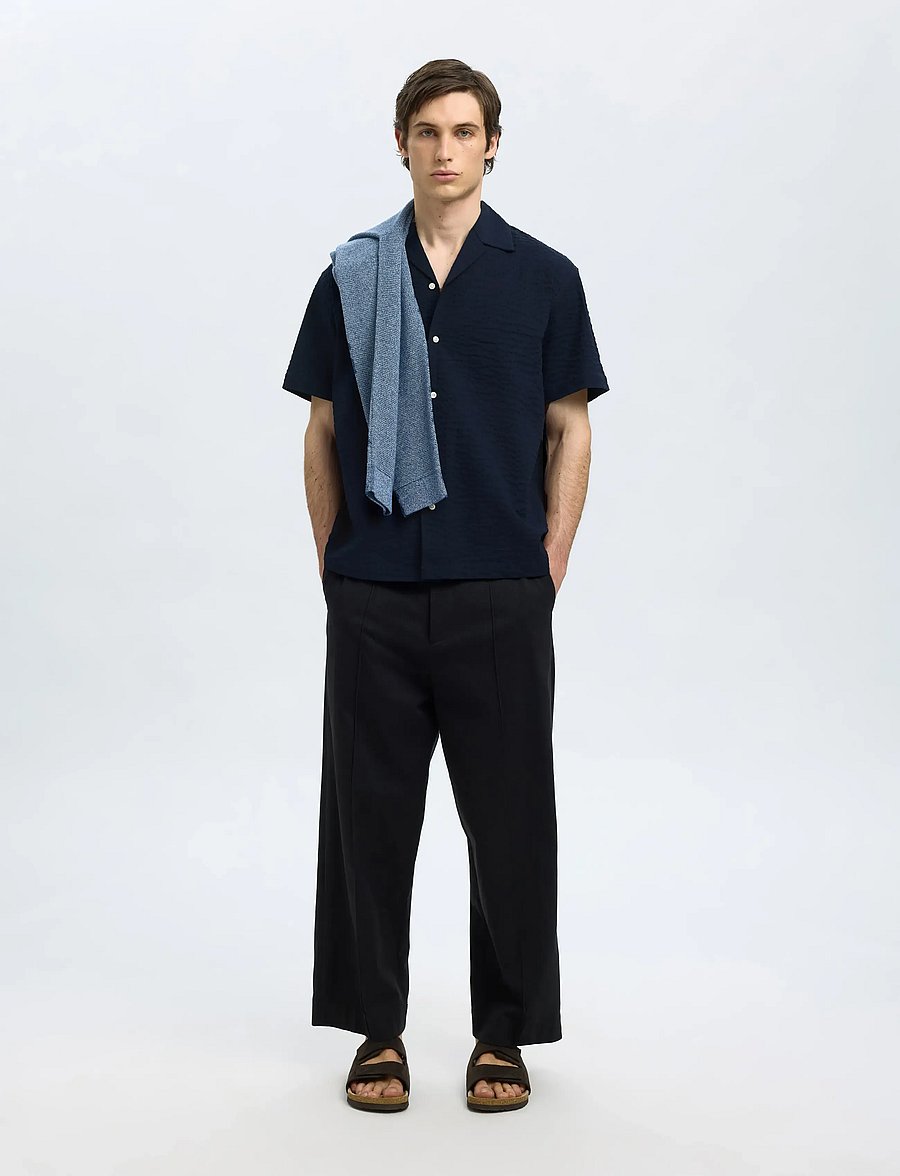 Selected - SLHRELAXED-ACE SEERSUCKER SS SHIRT - kurzarmhemden - sky captain - 3