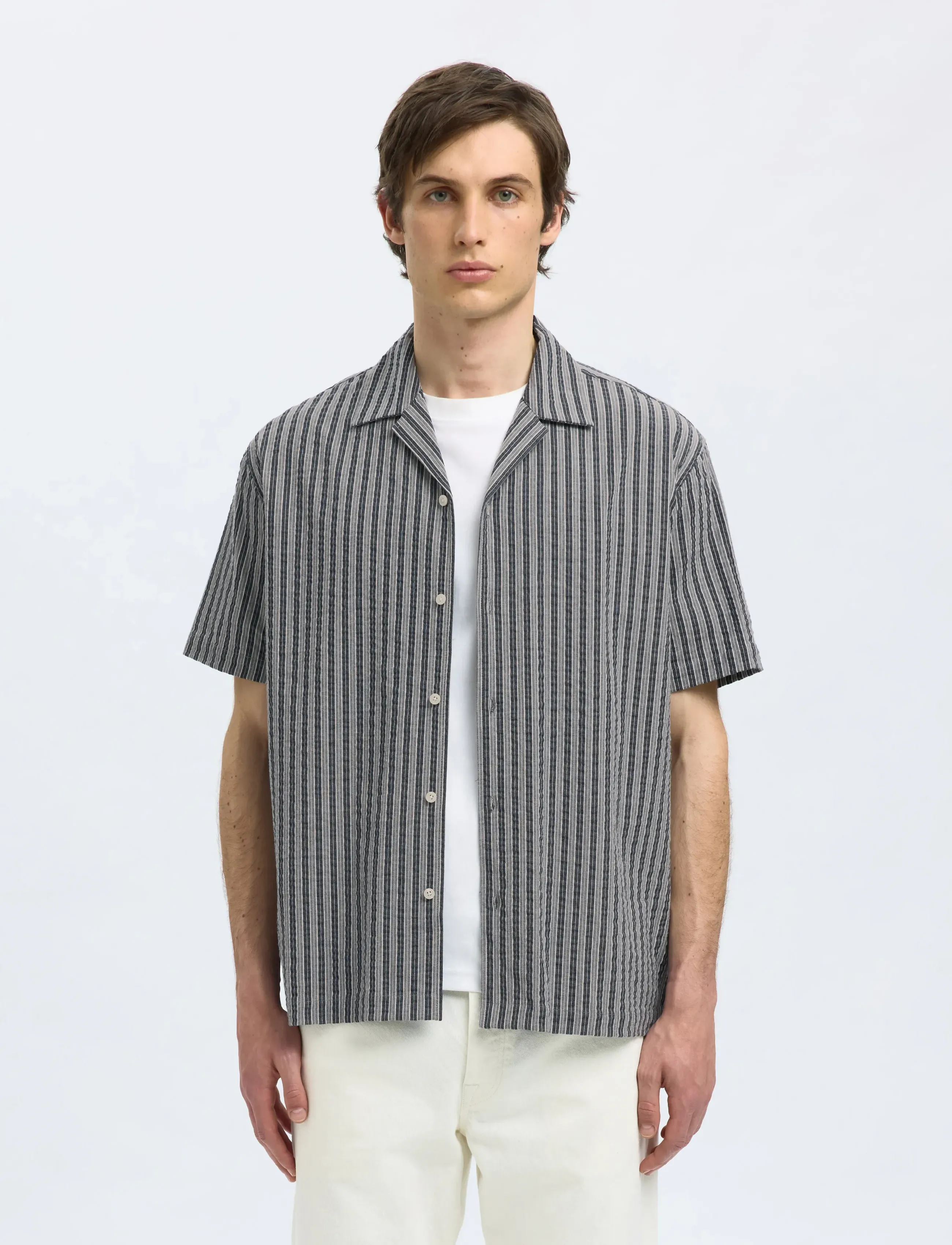 Selected SLHRELAXED-ACE SEERSUCKER SS SHIRT - Kleidung - SKY CAPTAIN / navy