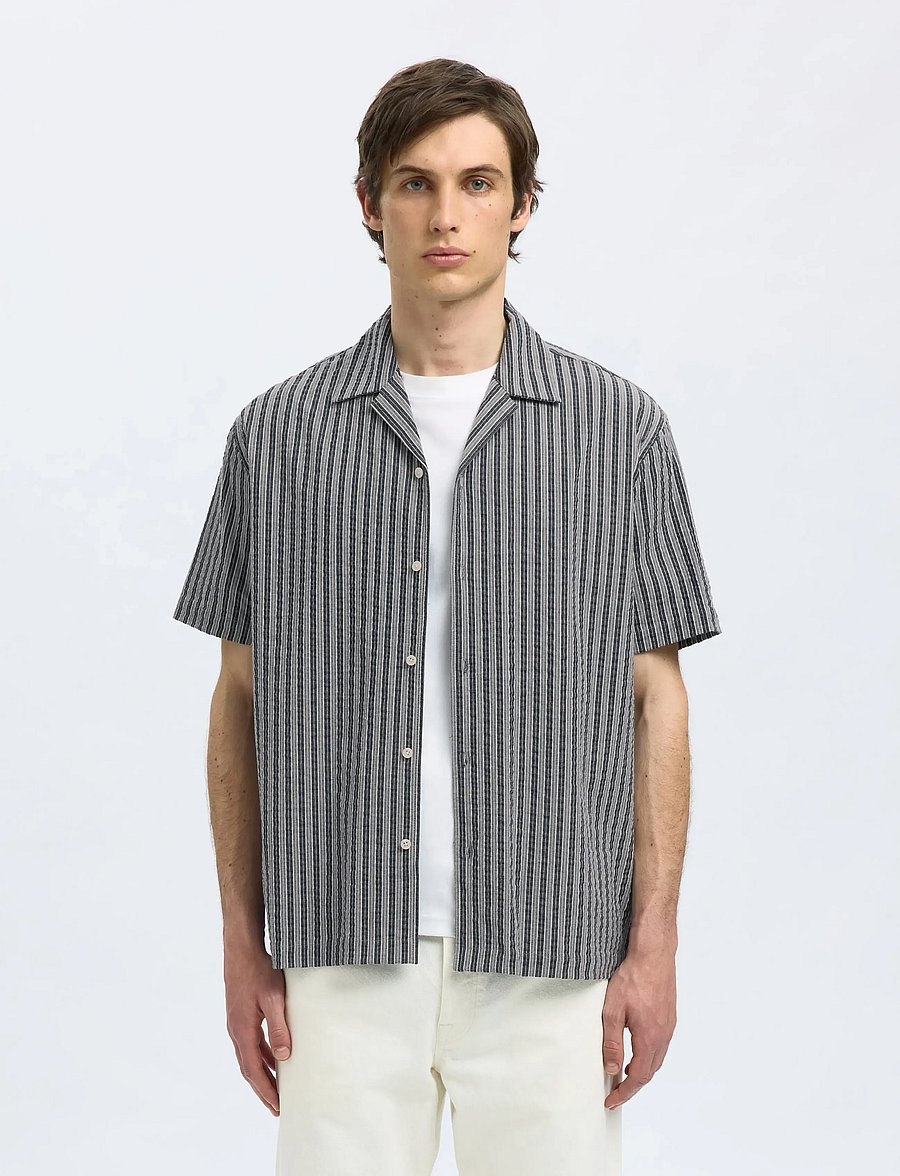 Selected - SLHRELAXED-ACE SEERSUCKER SS SHIRT - kortermede skjorter - sky captain - 0