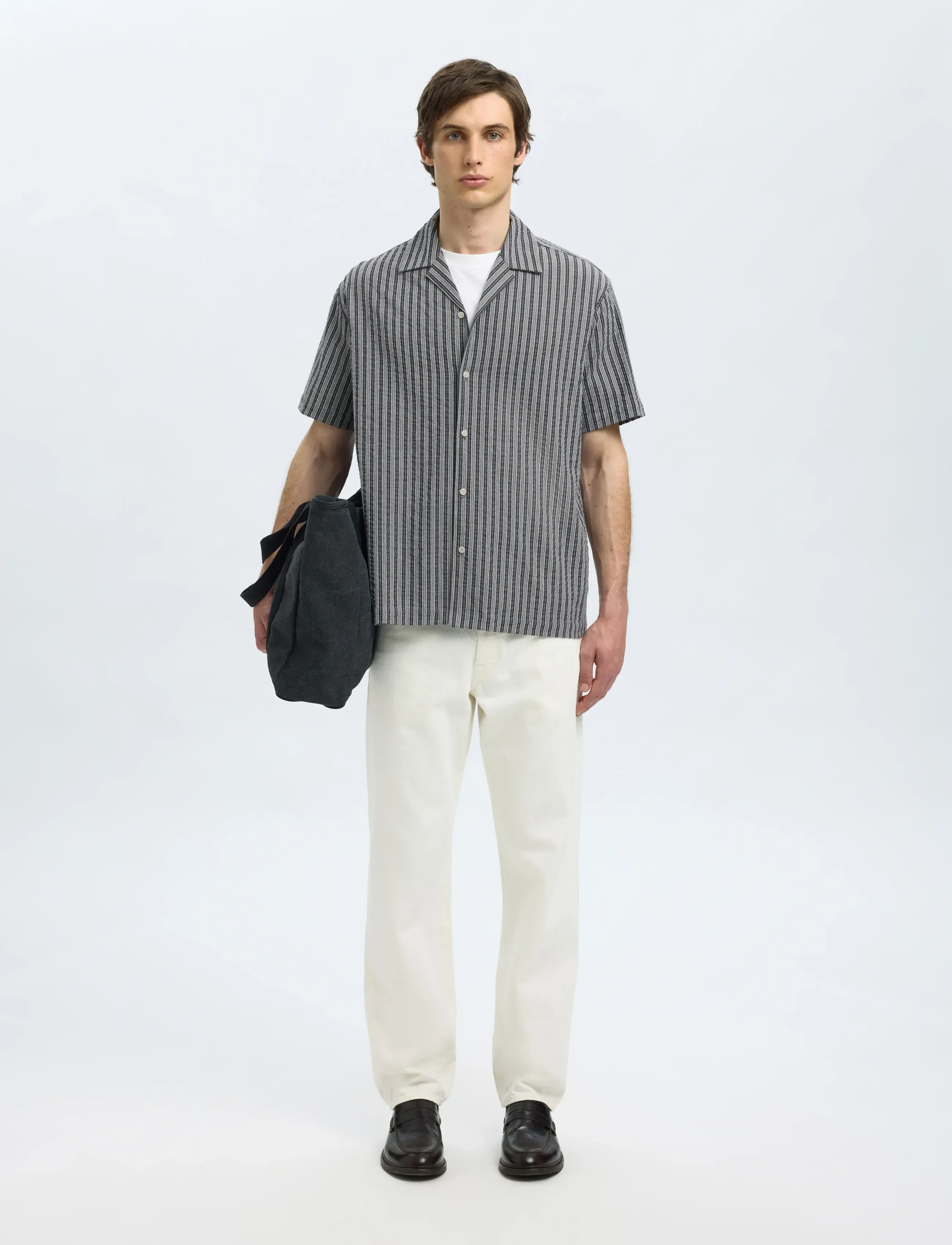 Selected - SLHRELAXED-ACE SEERSUCKER SS SHIRT - kortermede skjorter - sky captain - 4