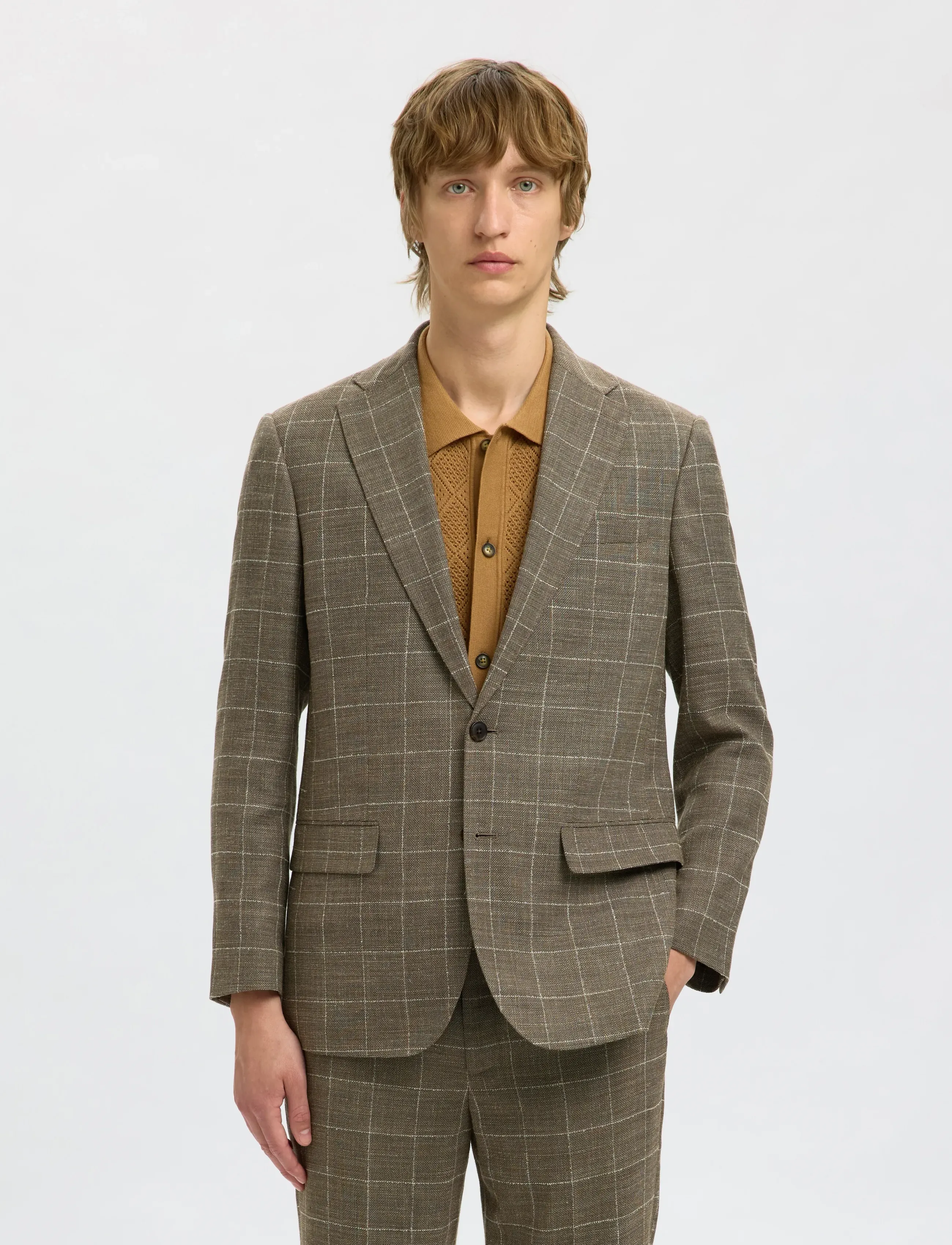 Selected Slhrelaxed-Oasis Sun Chk Blz, Mænd, Ternet Blazer, Brun, Str: 48