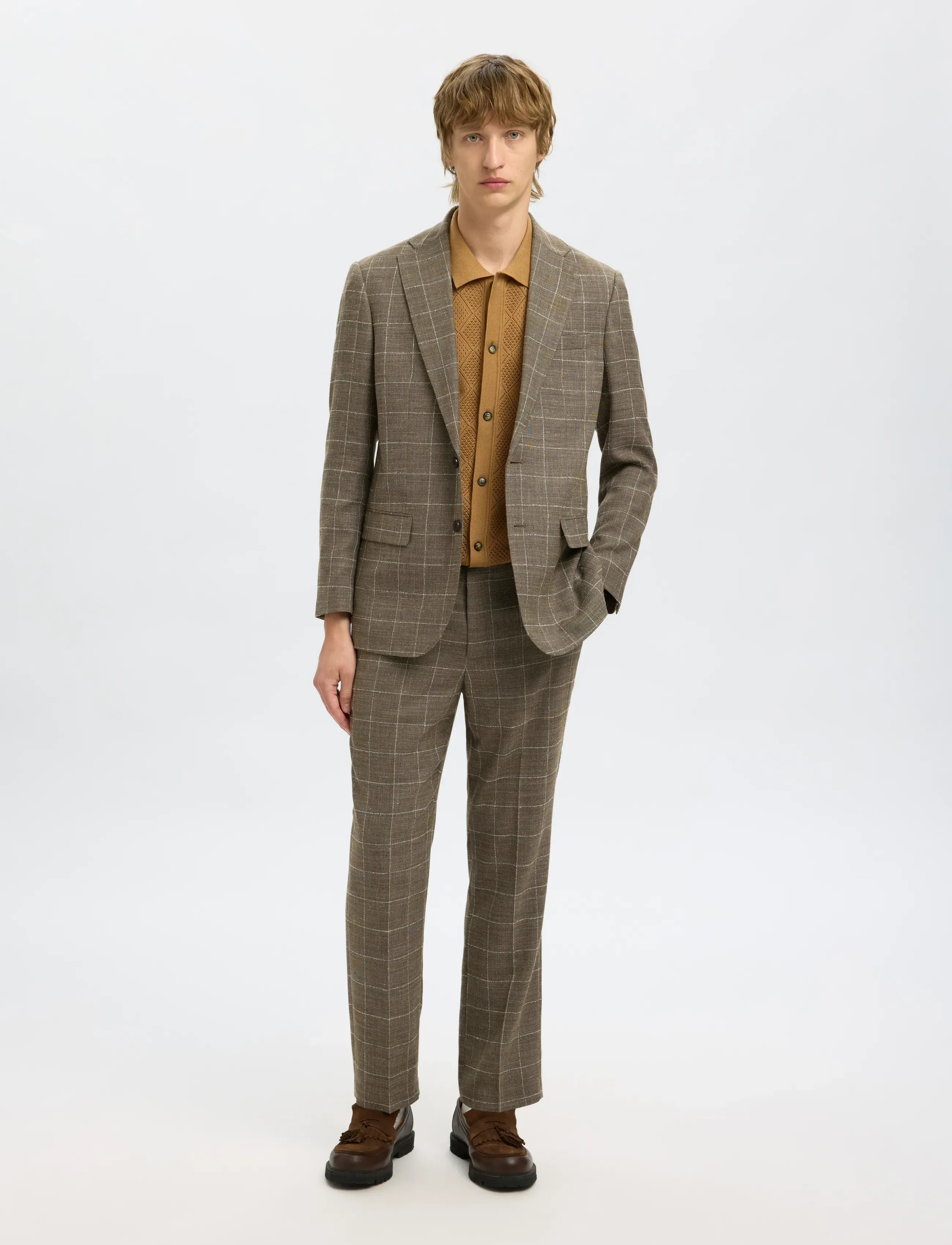 Selected - SLHRELAXED-OASIS SUN CHK TRS - leinenanzughosen - slate black - 3