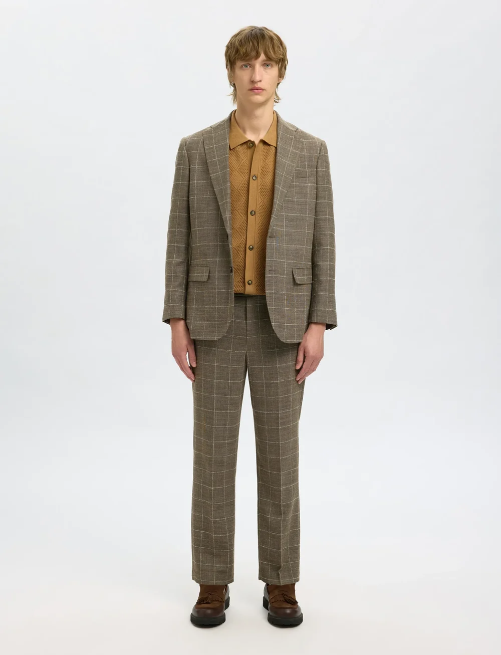 Selected - SLHRELAXED-OASIS SUN CHK TRS - pantalons en lin - slate black - 4