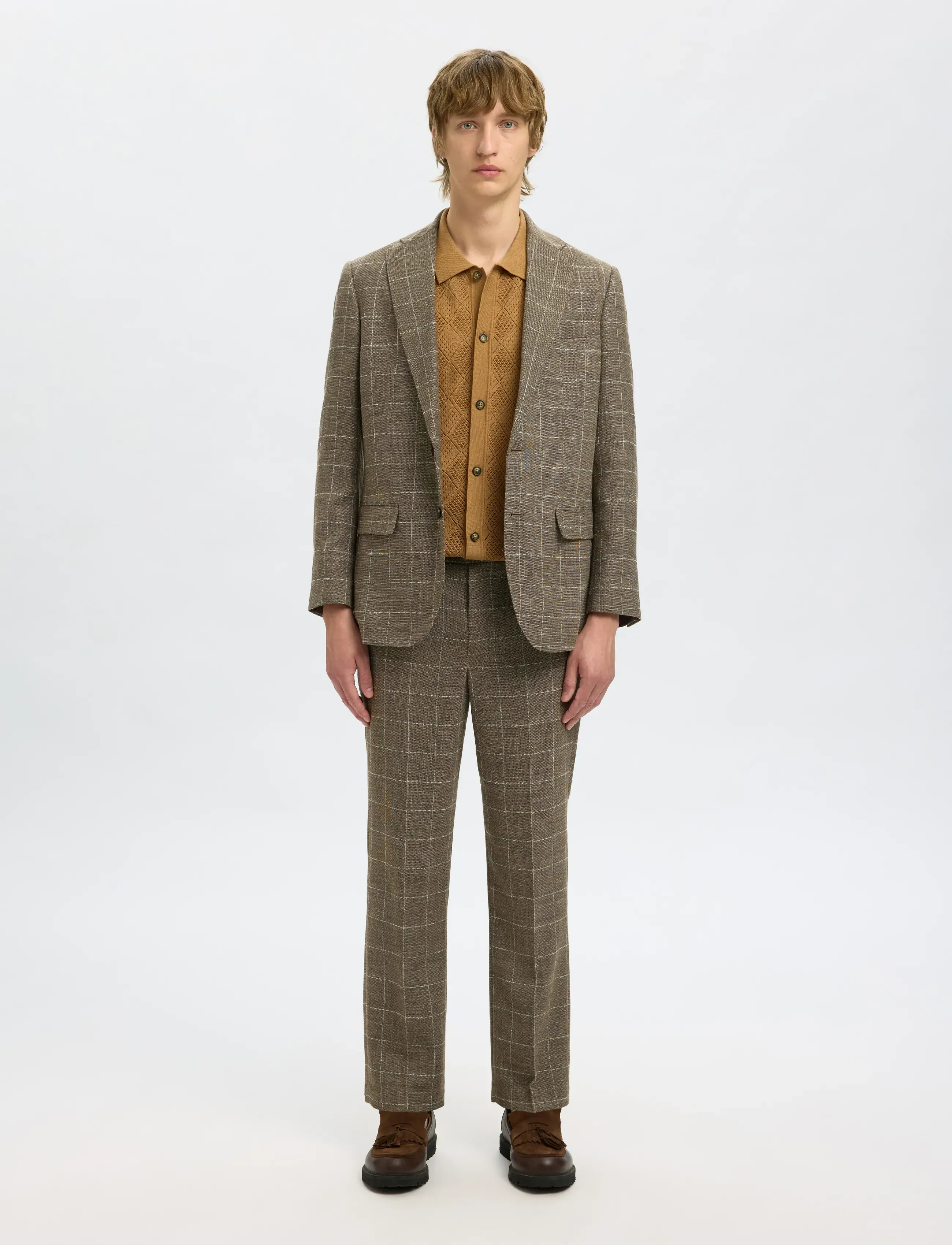 Selected - SLHRELAXED-OASIS SUN CHK TRS - leinenanzughosen - slate black - 4
