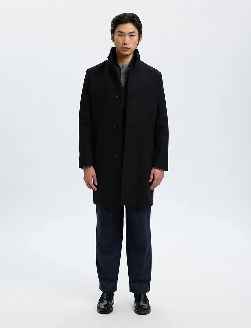 Selected - SLMRAINAR WOOL BLEND COAT NOOS - vinterjackor - black - 0