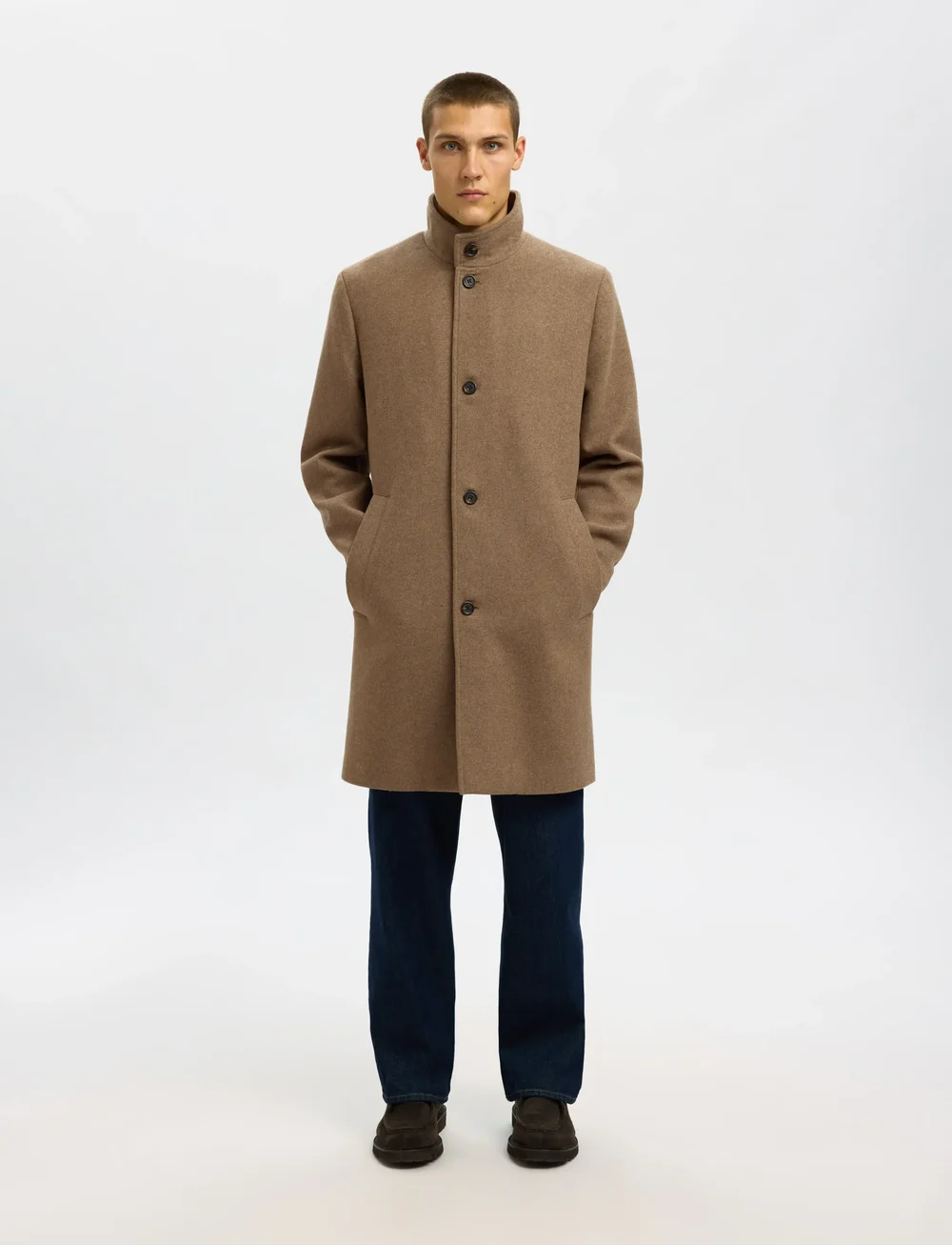 Selected - SLHRAINAR WOOL BLEND COAT NOOS - villased mantlid - fallen rock - 0