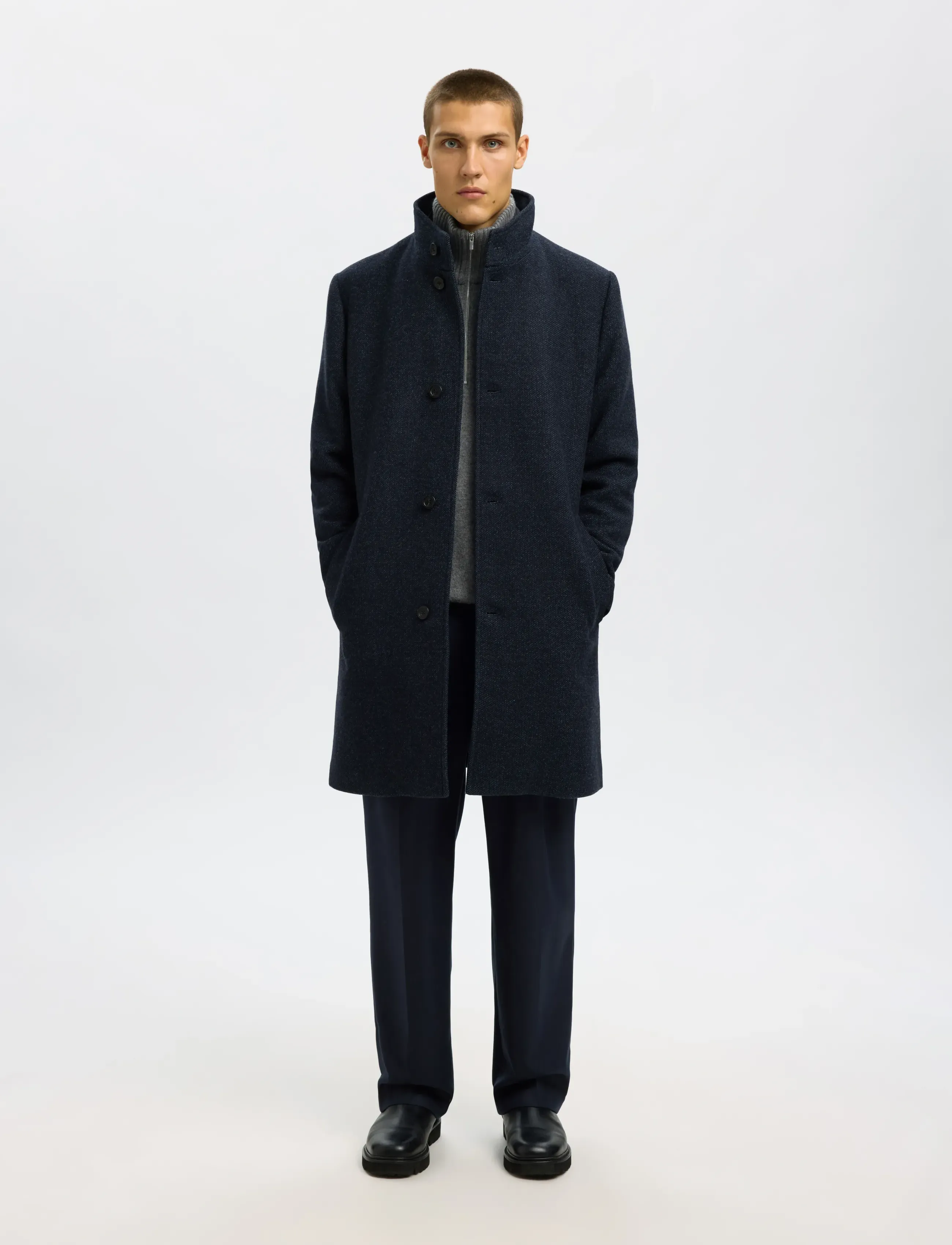 Selected Slmrainar Wool Blend Coat Noos, XXL, Navy, Frakker > Uldfrakker, Herre