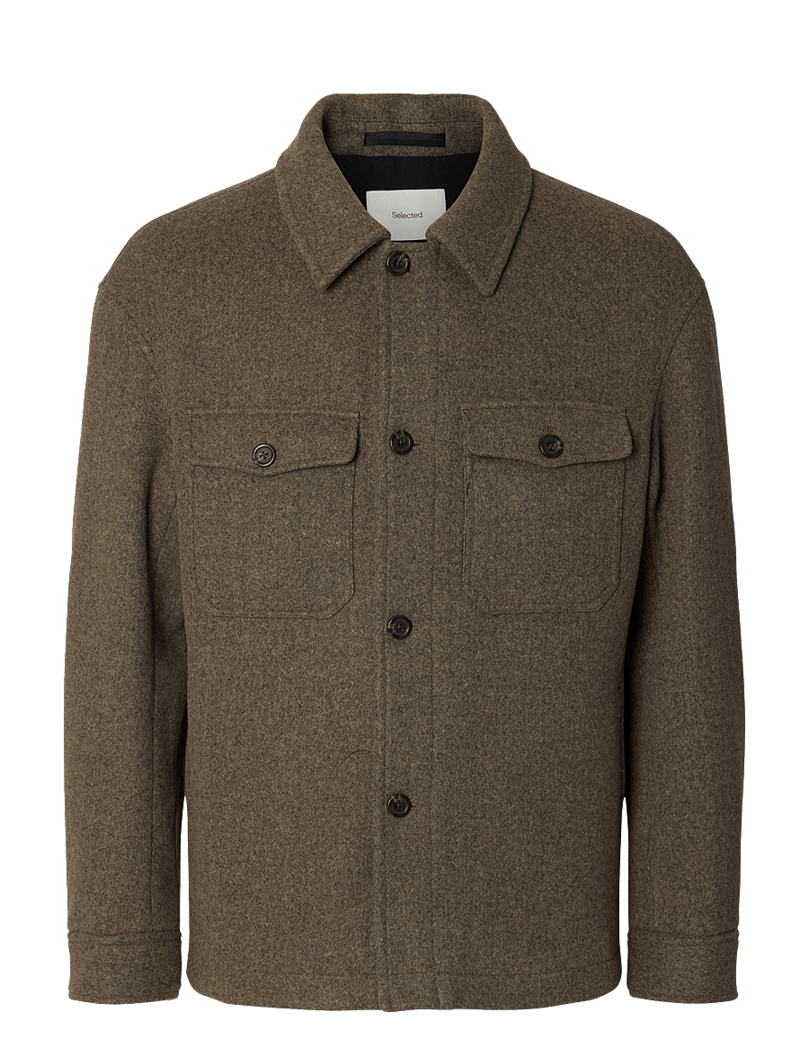 Selected - SLMMITCH WOOL BLEND SHACKET NOOS - shoppa efter tillfälle - chocolate torte - 1