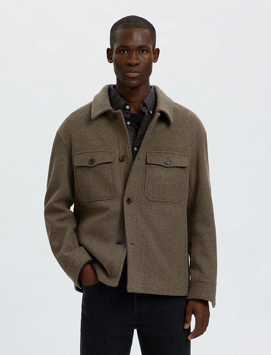 Selected - SLMMITCH WOOL BLEND SHACKET NOOS - shoppa efter tillfälle - chocolate torte - 0