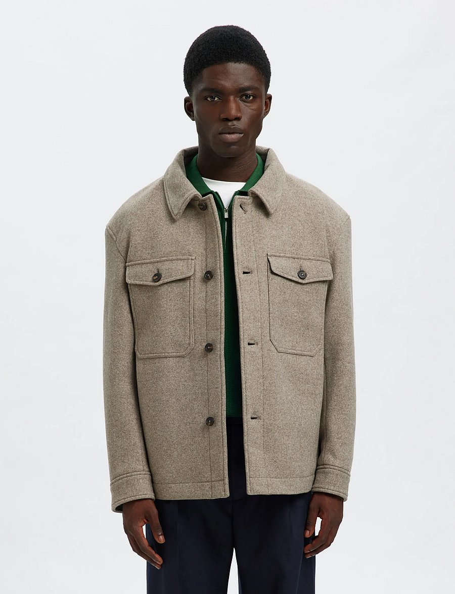 Selected - SLMMITCH WOOL BLEND SHACKET NOOS - Überhemden - deep taupe - 0