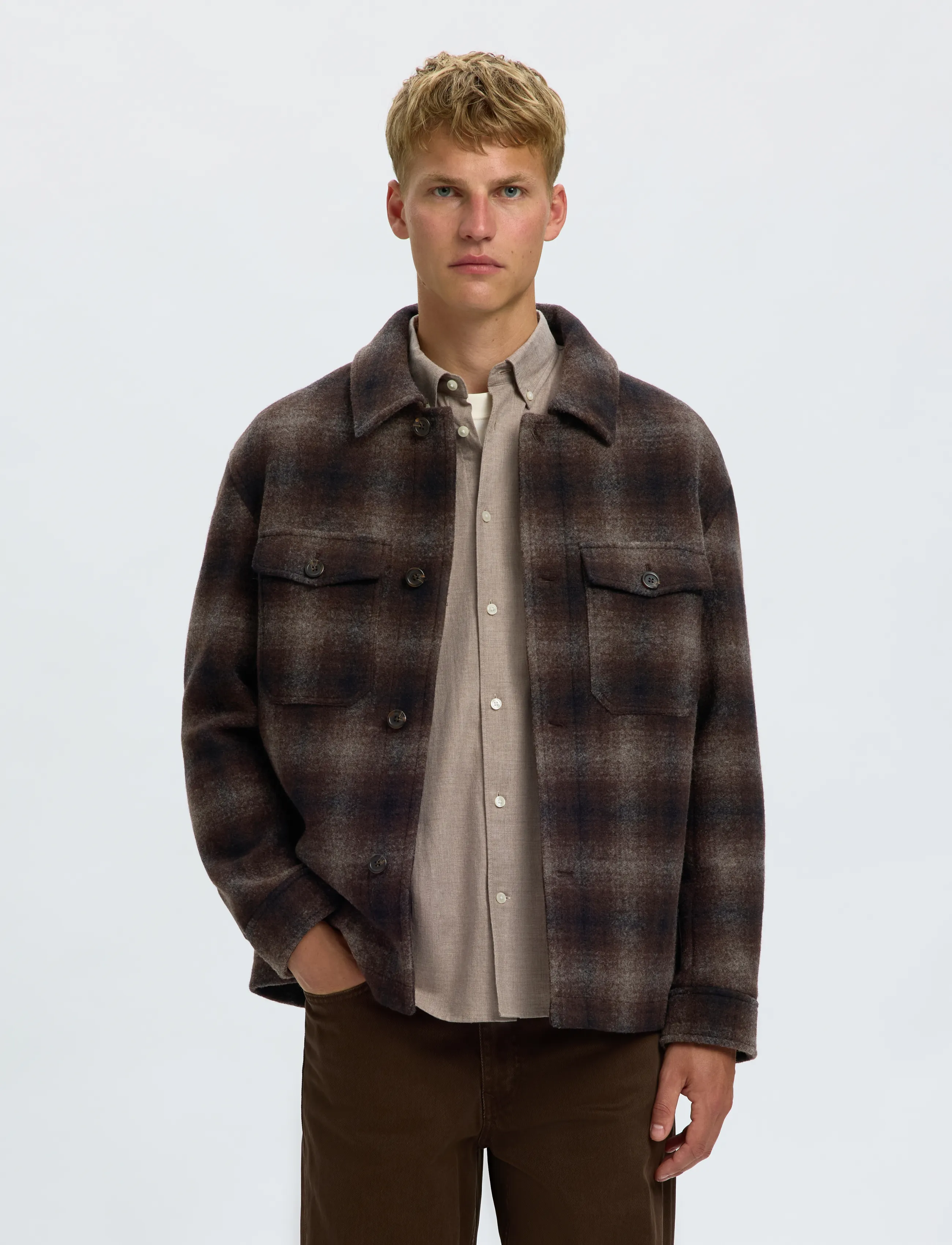 Selected SLMMITCH WOOL BLEND SHACKET NOOS - Nach Stil kaufen - DELICIOSO / brown