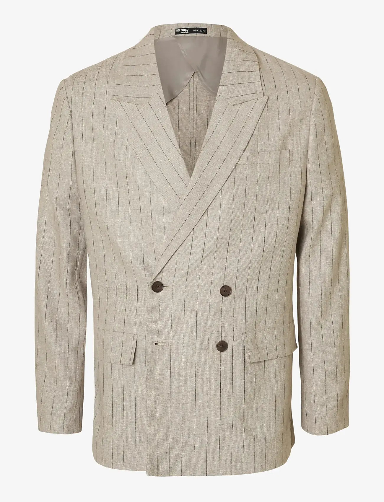 Selected - SLHRELAXED-MALIK SUN PINSTRIPED DB BLZ - dubbelknäppta kavajer - oatmeal - 1