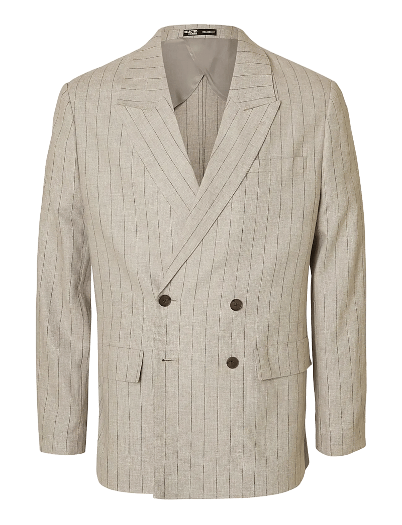 Selected - SLHRELAXED-MALIK SUN PINSTRIPED DB BLZ - dubbelknäppta kavajer - oatmeal - 1