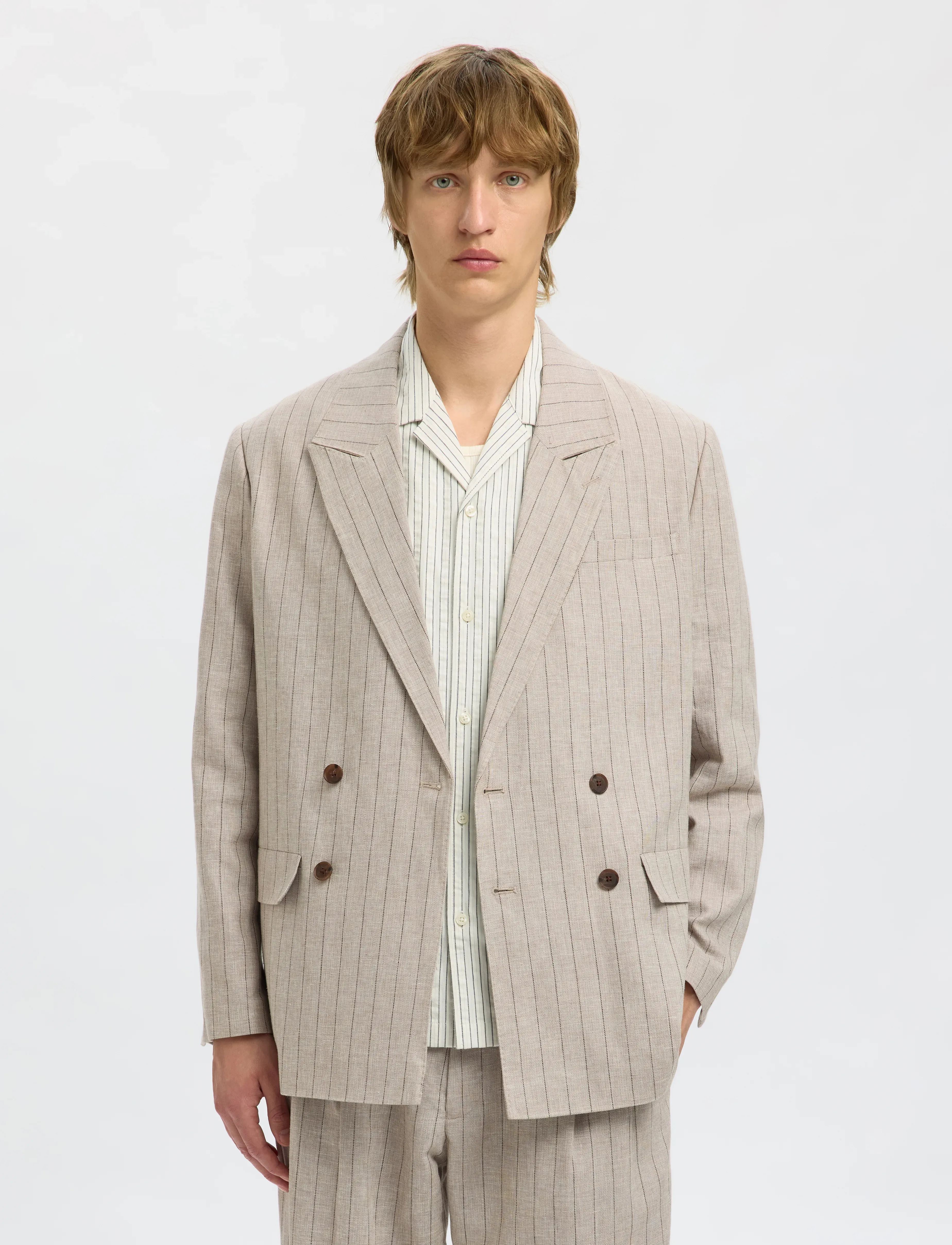 Selected SLHRELAXED-MALIK SUN PINSTRIPED DB BLZ - Kollektionen - OATMEAL / beige