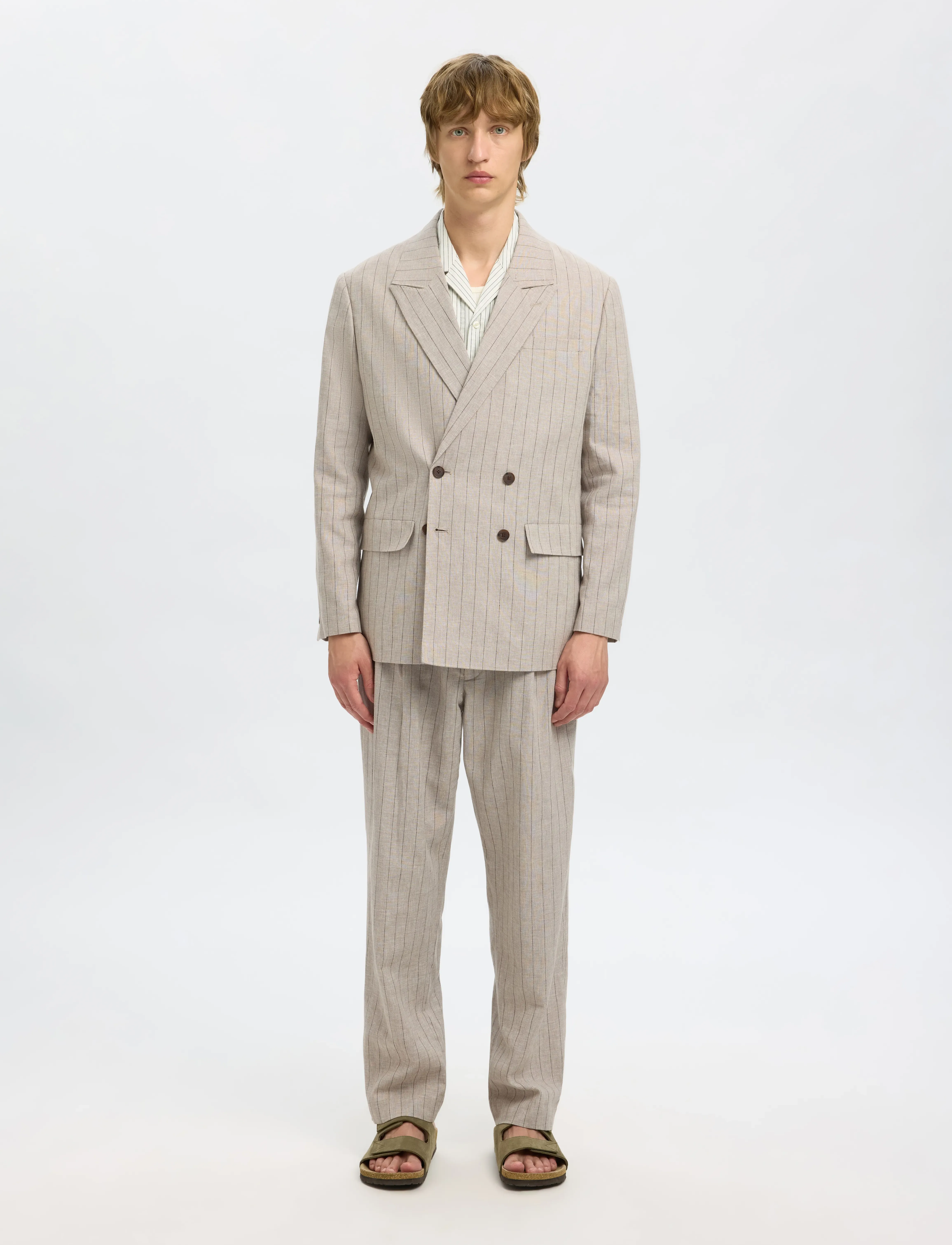 Selected - SLHRELAXED-MALIK SUN PINSTRIPED DB BLZ - dubbelknäppta kavajer - oatmeal - 4