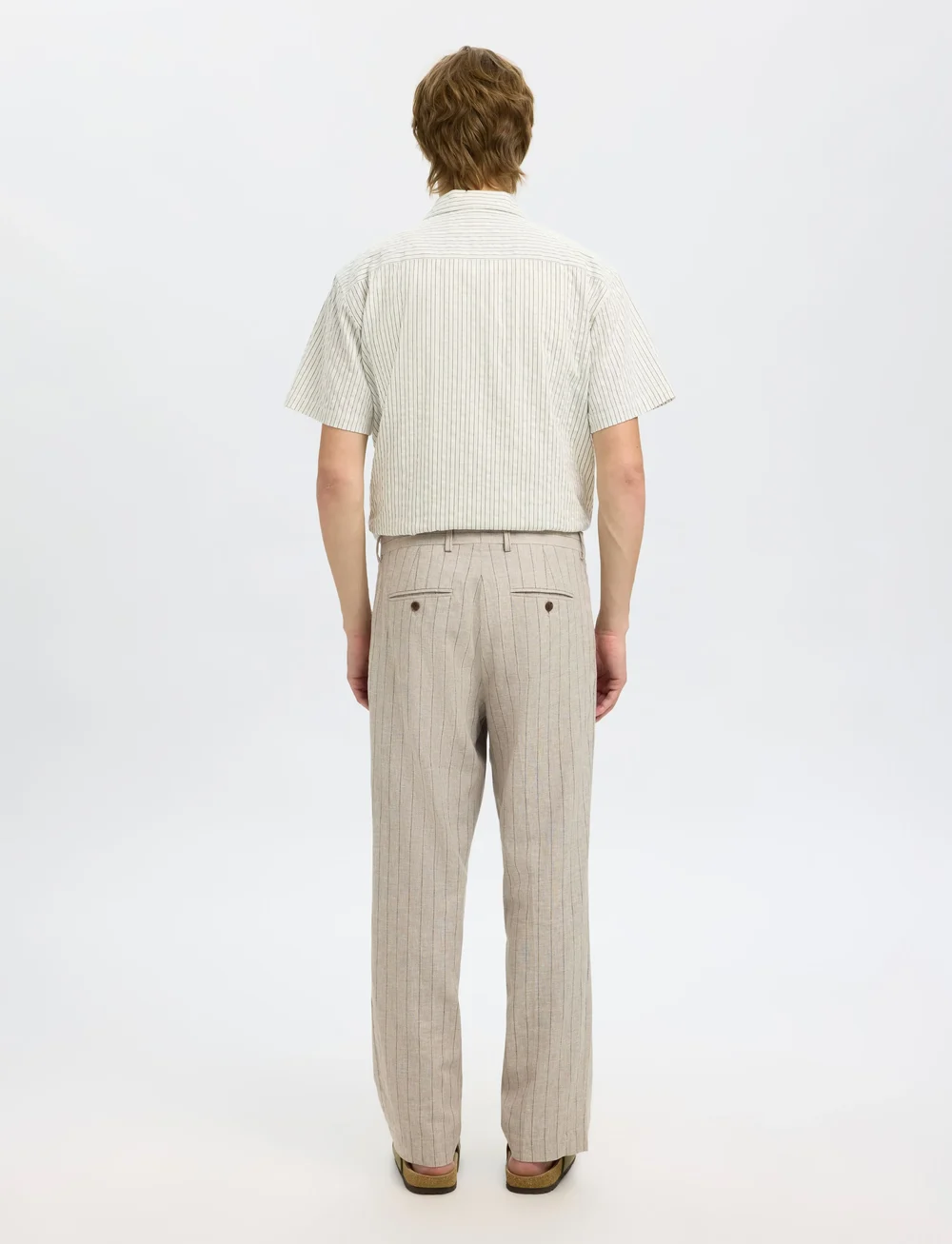 Selected - SLHRELAXED-MALIK SUN PINSTRIPED TRS - leinenanzughosen - oatmeal - 0