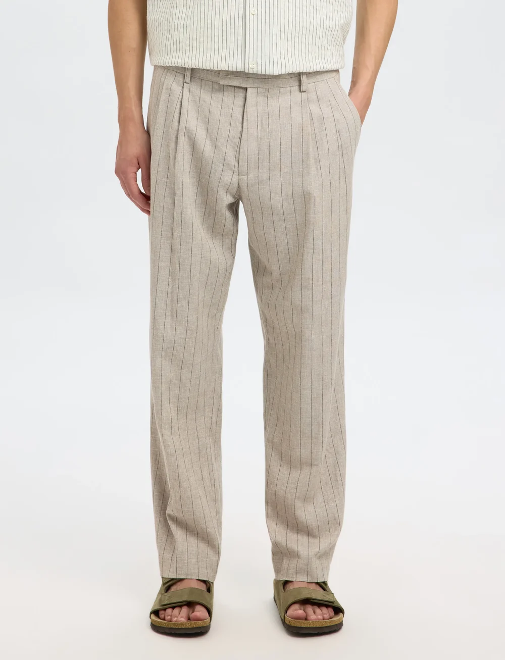 Selected - SLHRELAXED-MALIK SUN PINSTRIPED TRS - leinenanzughosen - oatmeal - 2