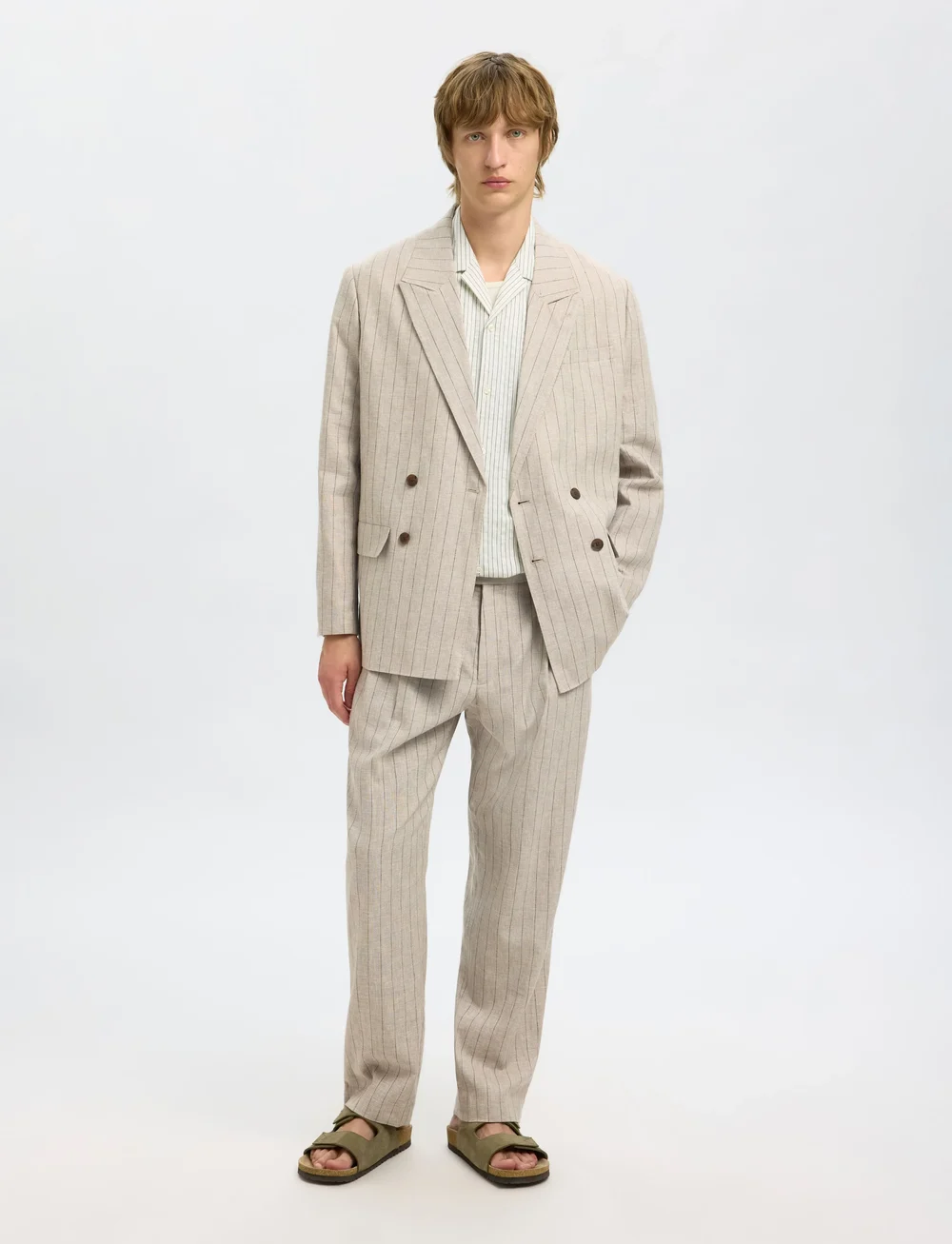 Selected - SLHRELAXED-MALIK SUN PINSTRIPED TRS - leinenanzughosen - oatmeal - 3