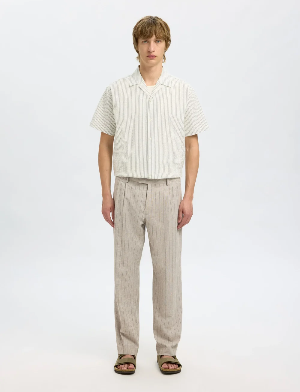 Selected - SLHRELAXED-MALIK SUN PINSTRIPED TRS - leinenanzughosen - oatmeal - 4
