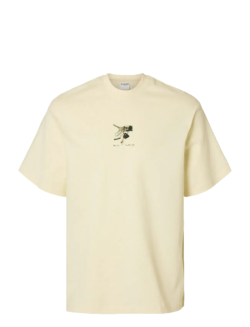 Selected - SLHRELAXKAI PRINT SS O-NECK TEE - t-shirts à manches courtes - egret - 1