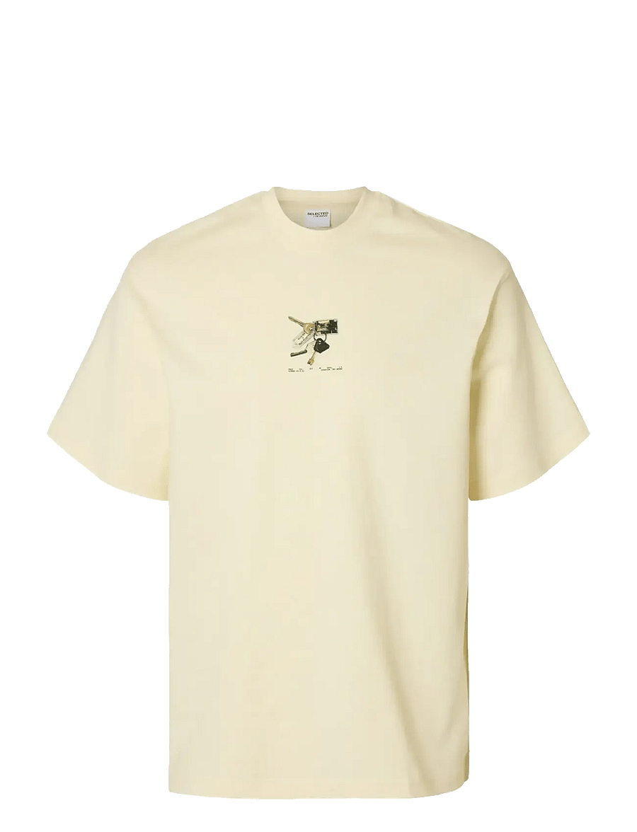 Selected - SLHRELAXKAI PRINT SS O-NECK TEE - egret - 1