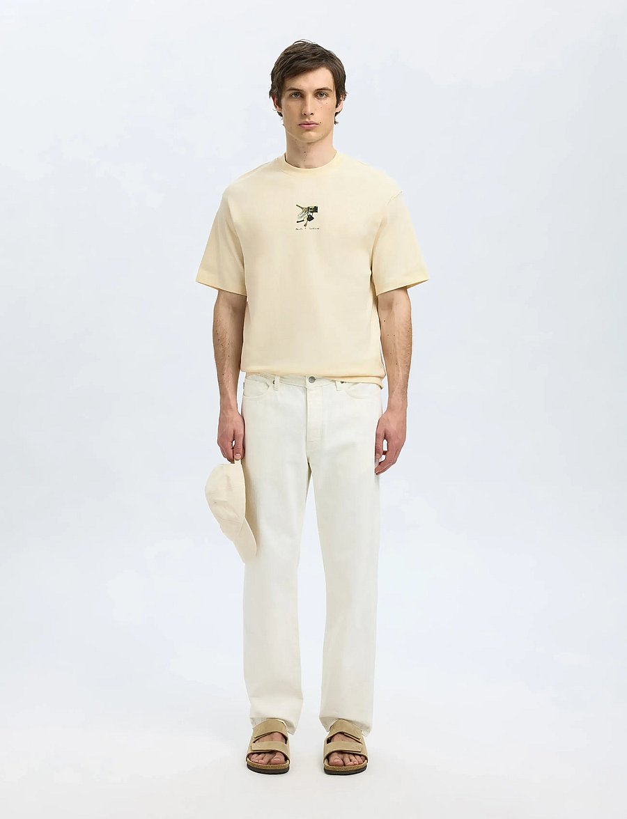Selected - SLHRELAXKAI PRINT SS O-NECK TEE - egret - 4
