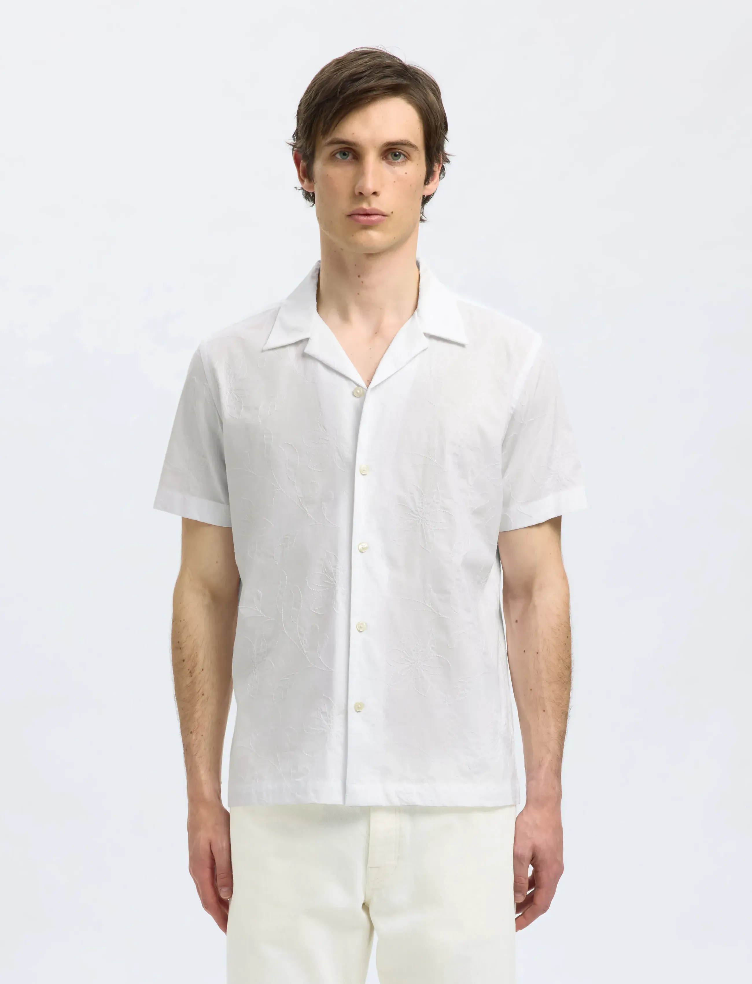 Selected Slhreghyde Aoe Ss Shirt, L, Shirts, Weiß - Short-sleeved Männerswear