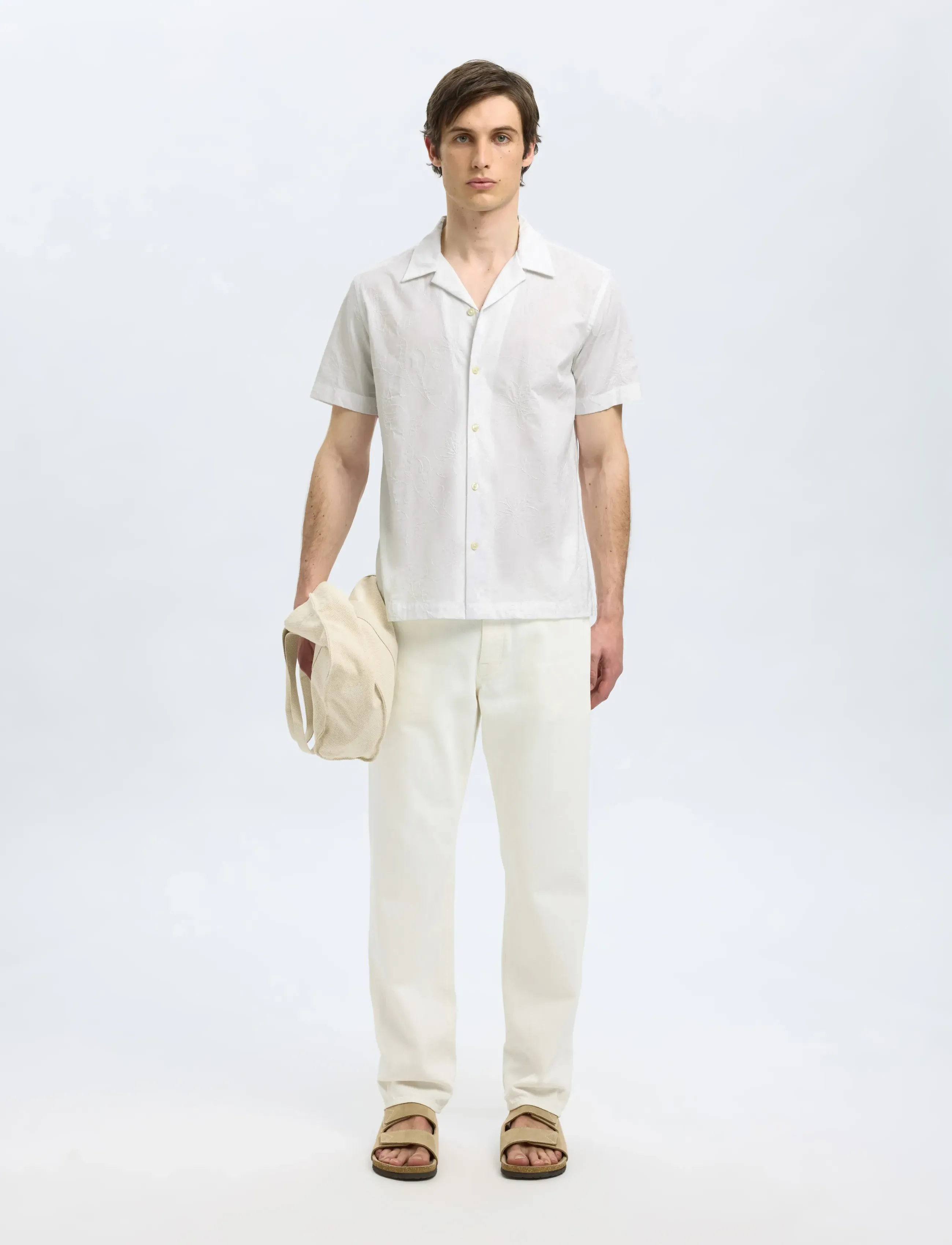 Selected - SLHREGHYDE AOE SS SHIRT - short-sleeved shirts - white - 4