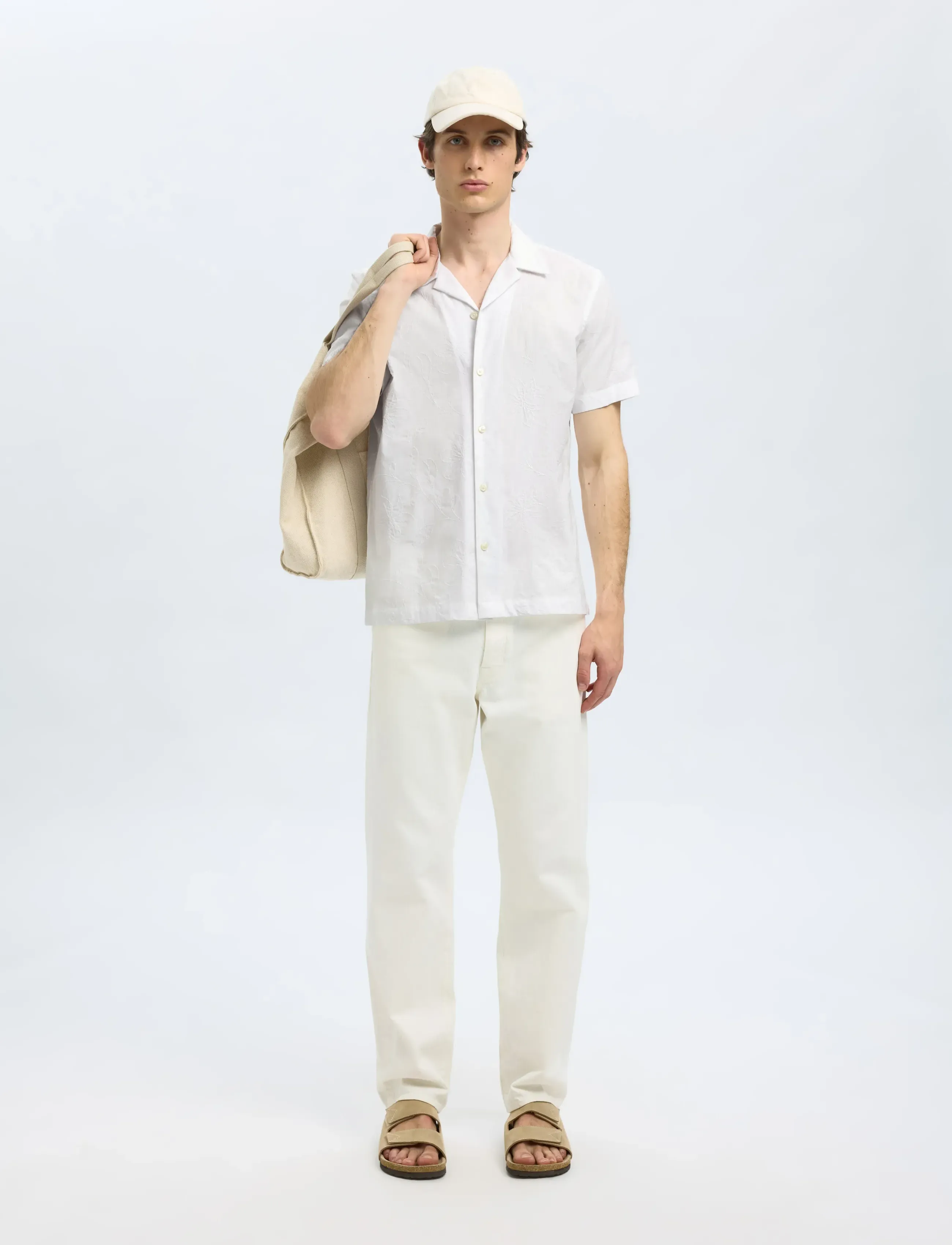 Selected - SLHREGHYDE AOE SS SHIRT - short-sleeved shirts - white - 5