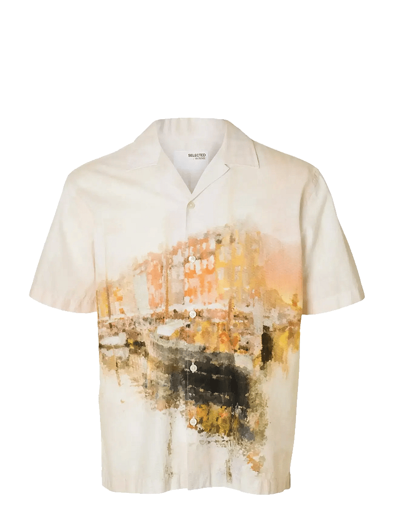 Selected - SLHRLXCARL AOP SS SHIRT - lühikeste varrukatega särgid - apricot - 1