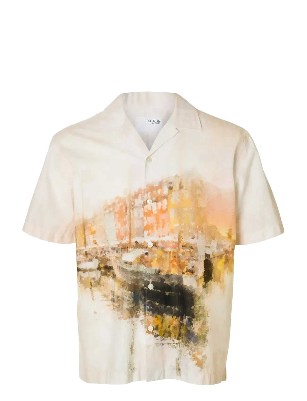Selected - SLHRLXCARL AOP SS SHIRT - short-sleeved shirts - apricot - 1