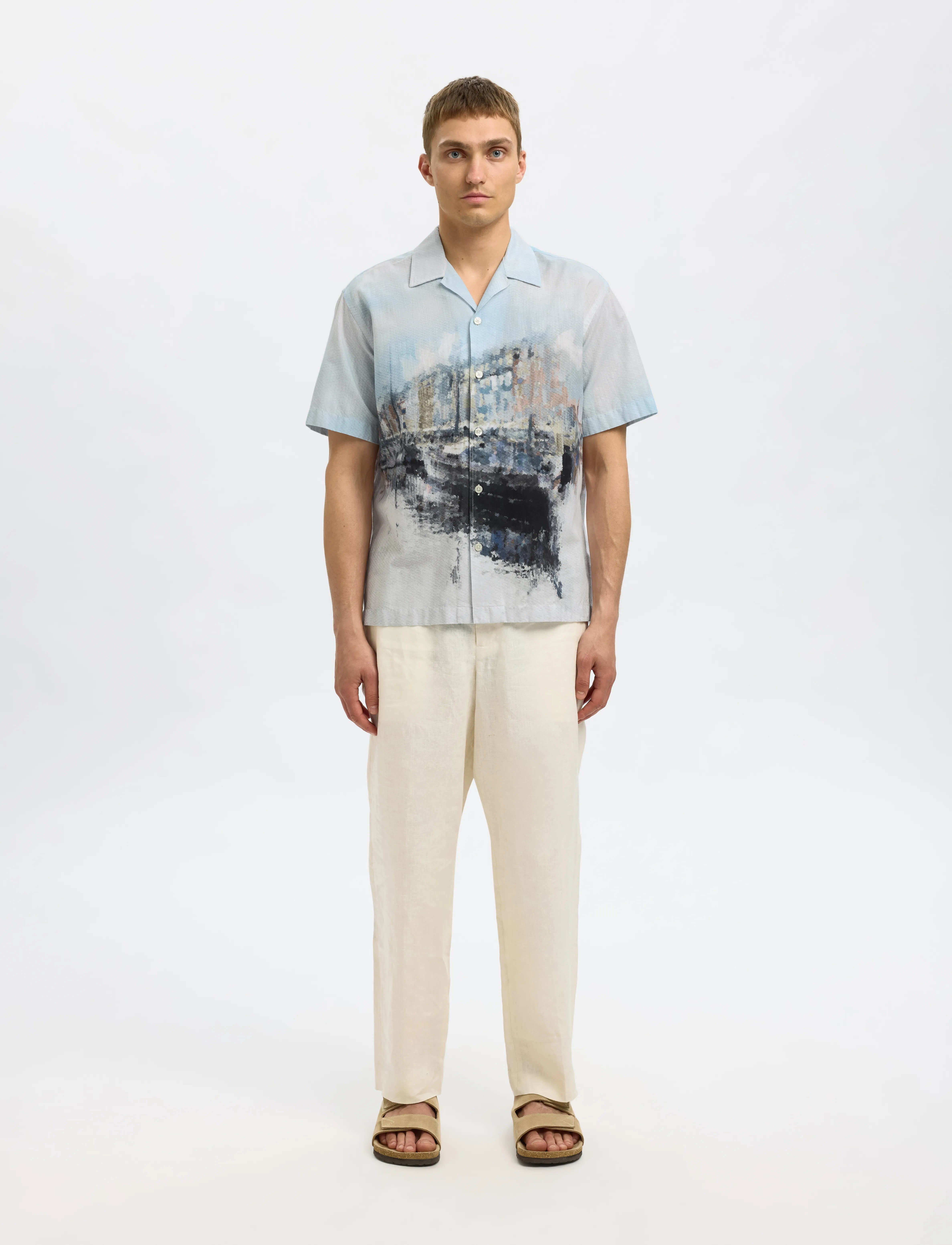 Selected - SLHRLXCARL AOP SS SHIRT - kurzarmhemden - cashmere blue - 4