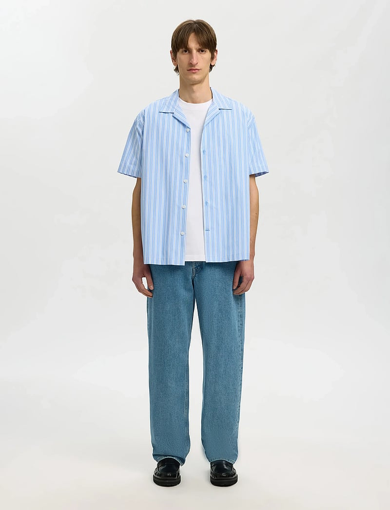 Selected - SLHRLXHOLGER MIX SS SHIRT - gestreifte hemden - cashmere blue - 3