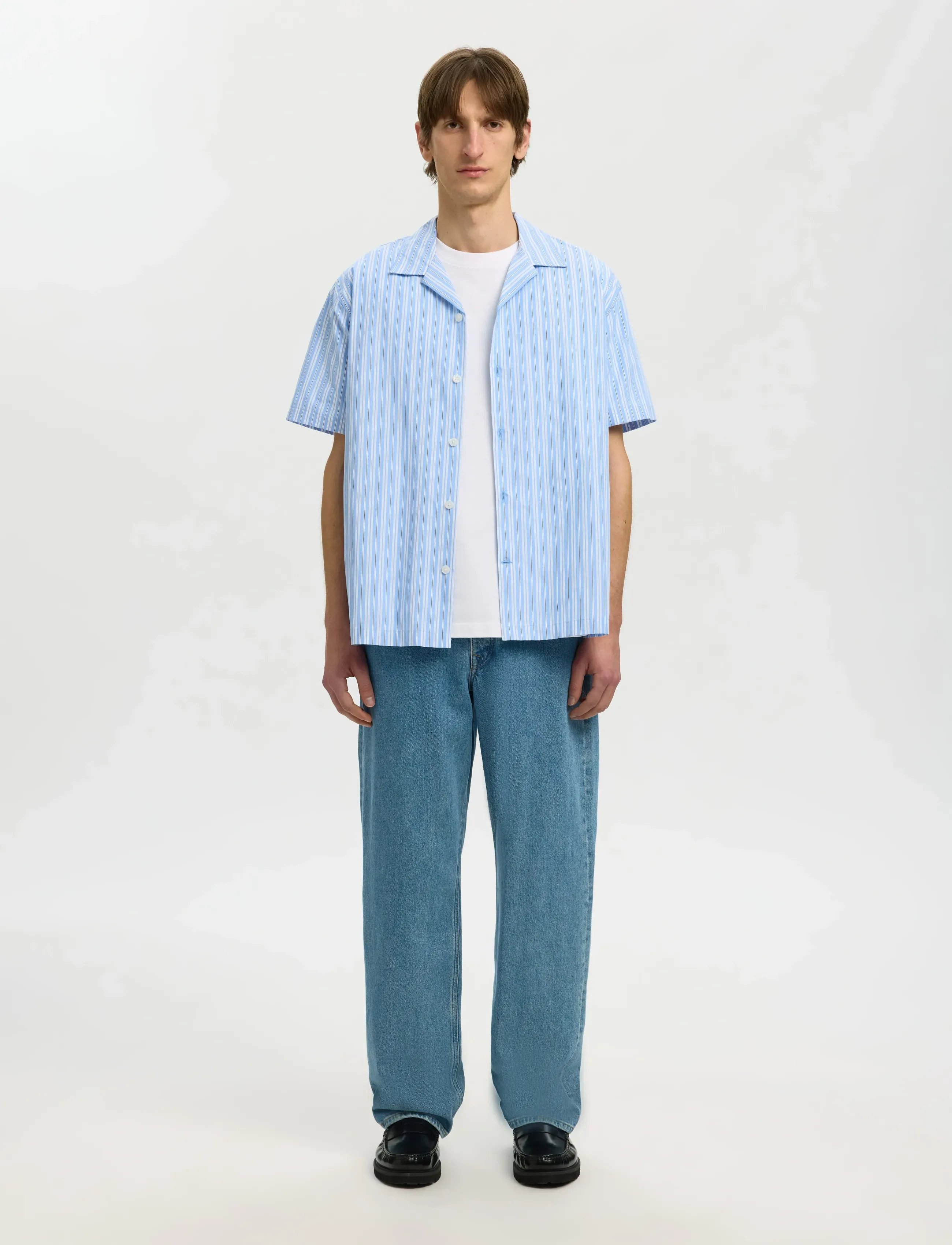 Selected - SLHRLXHOLGER MIX SS SHIRT - raidalliset kauluspaidat - cashmere blue - 3