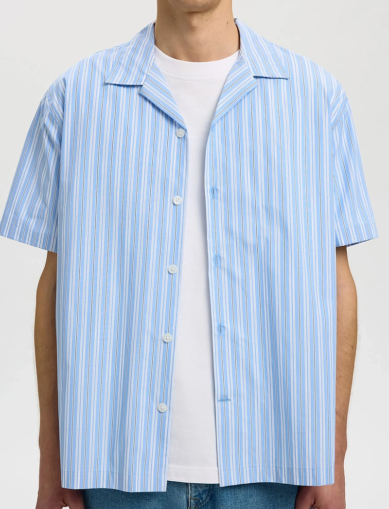 Selected - SLHRLXHOLGER MIX SS SHIRT - gestreifte hemden - cashmere blue - 4
