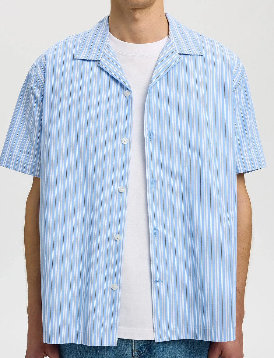 Selected - SLHRLXHOLGER MIX SS SHIRT - raidalliset kauluspaidat - cashmere blue - 4