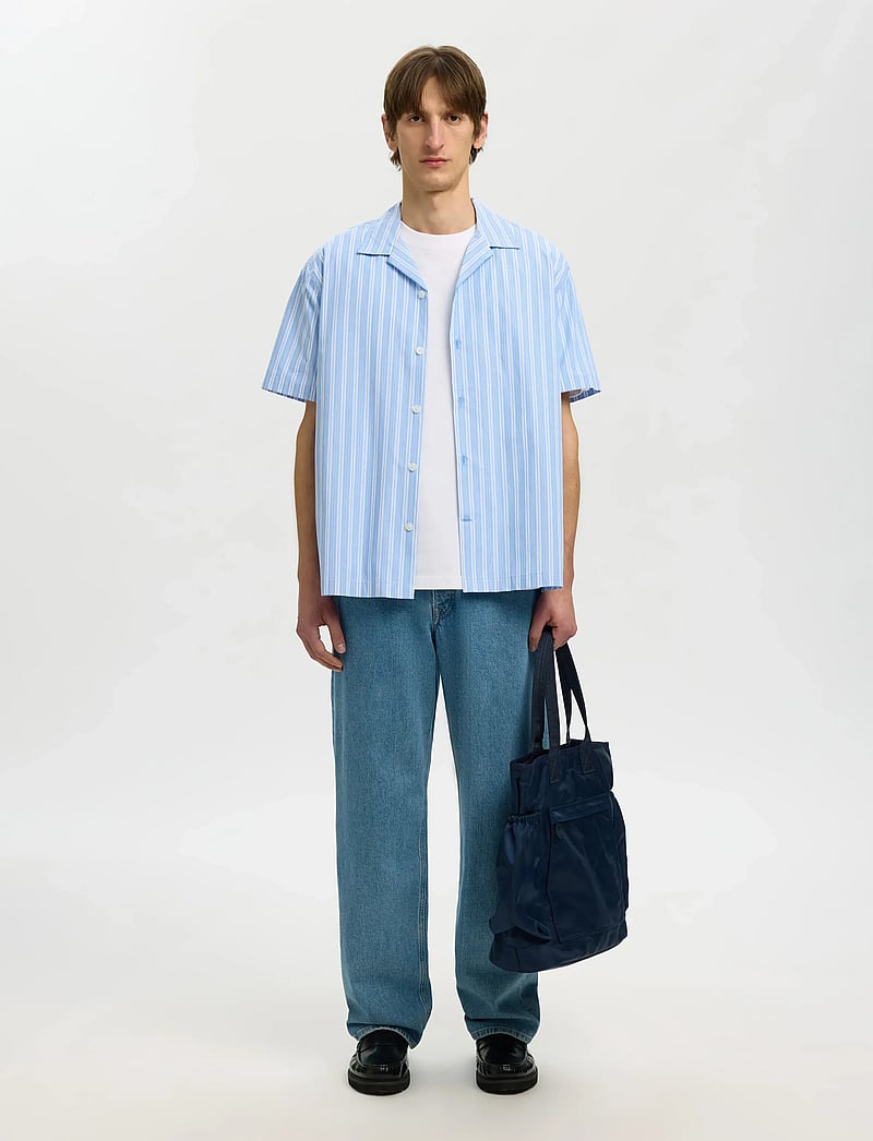 Selected - SLHRLXHOLGER MIX SS SHIRT - gestreifte hemden - cashmere blue - 5