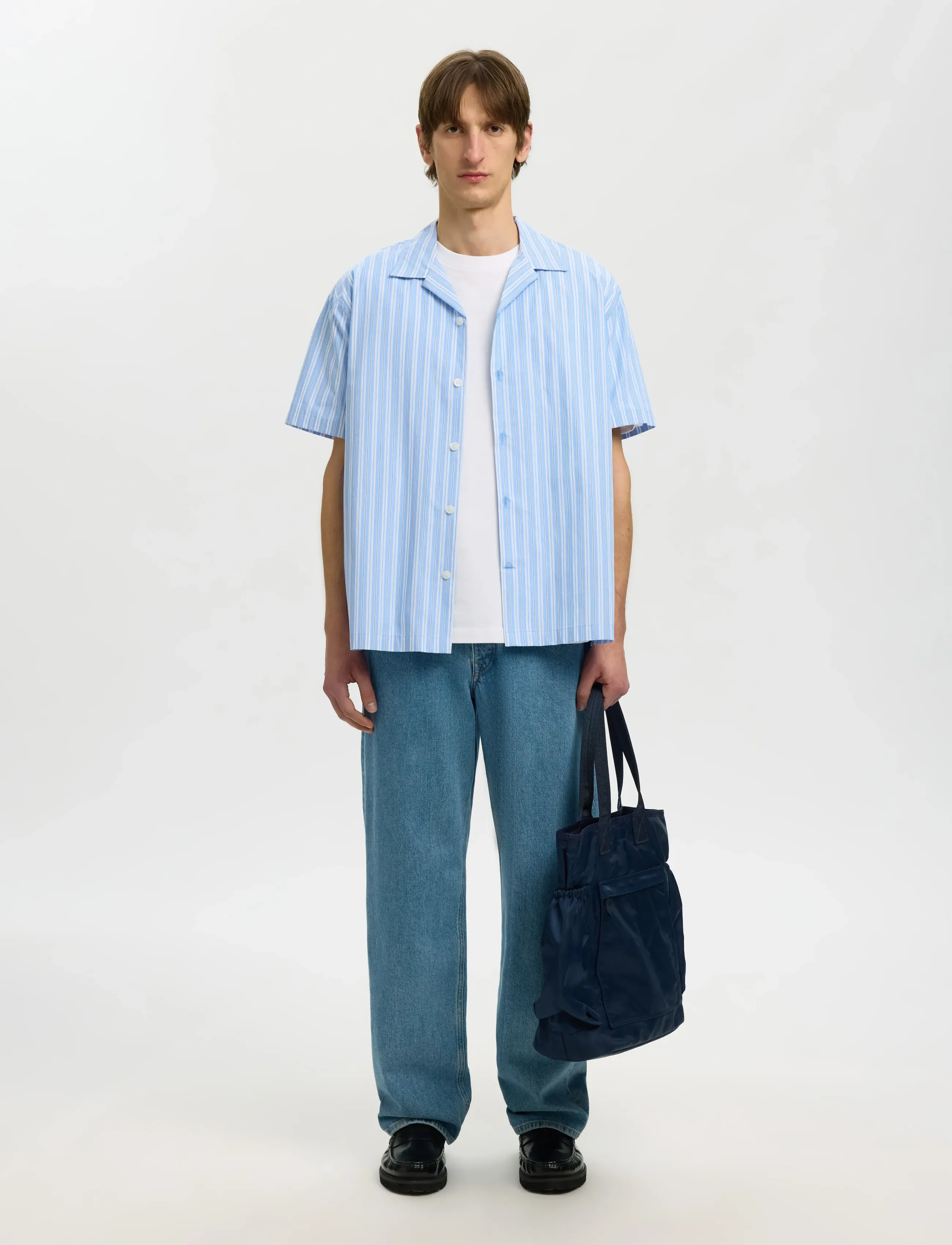Selected - SLHRLXHOLGER MIX SS SHIRT - raidalliset kauluspaidat - cashmere blue - 5