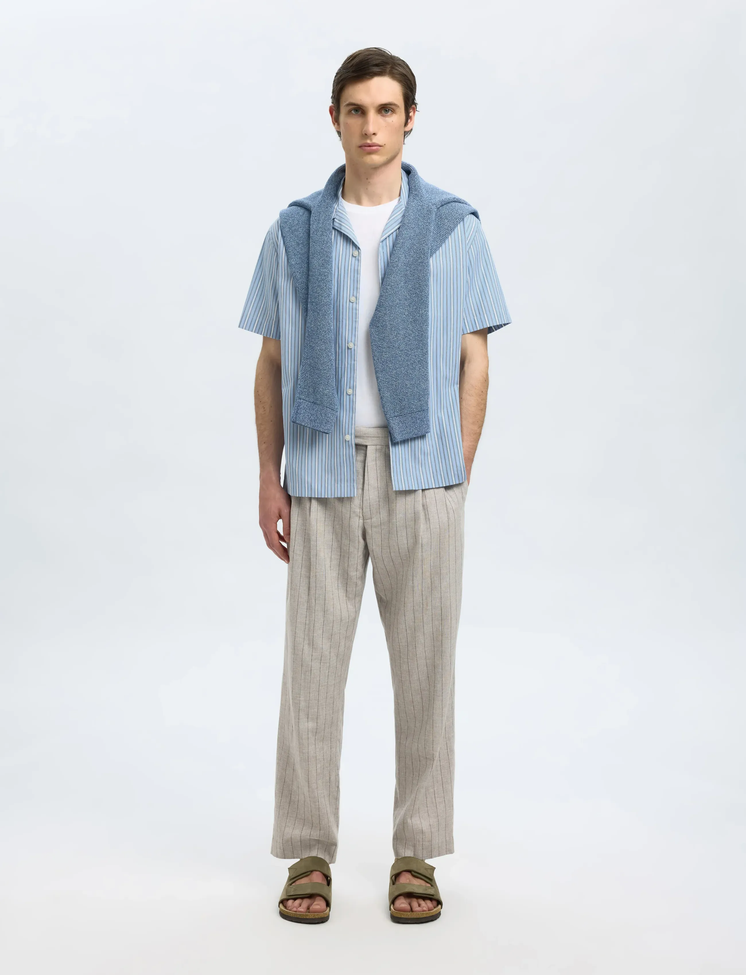 Selected - SLHRLXHOLGER MIX SS SHIRT - stribede skjorter - light blue - 4