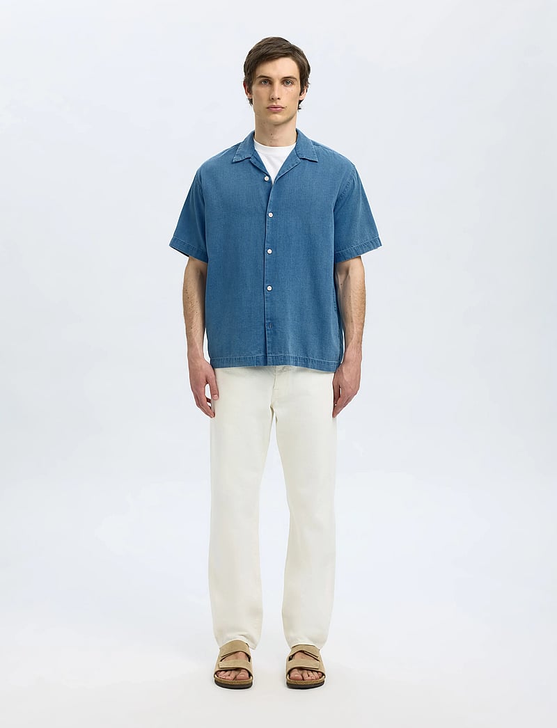 Selected - SLHRLXRICK DENIM SS SHIRT - kortærmede skjorter - medium blue denim - 3