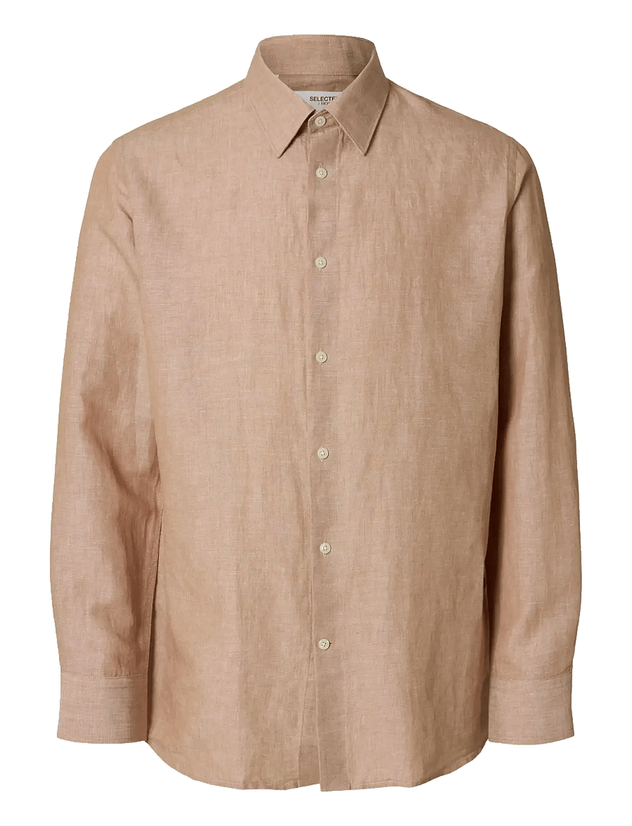 Selected - SLHREGLEO MELANGE LS SHIRT CLASSIC - leinenhemden - light brown melange - 1