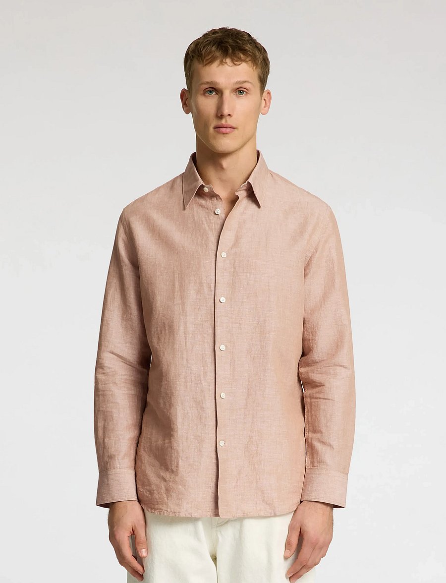 Selected - SLHREGLEO MELANGE LS SHIRT CLASSIC - leinenhemden - light brown melange - 0