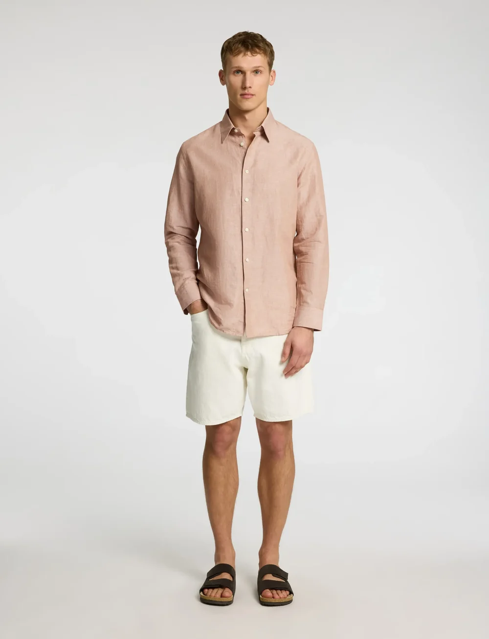 Selected - SLHREGLEO MELANGE LS SHIRT CLASSIC - linnen overhemden - light brown melange - 3