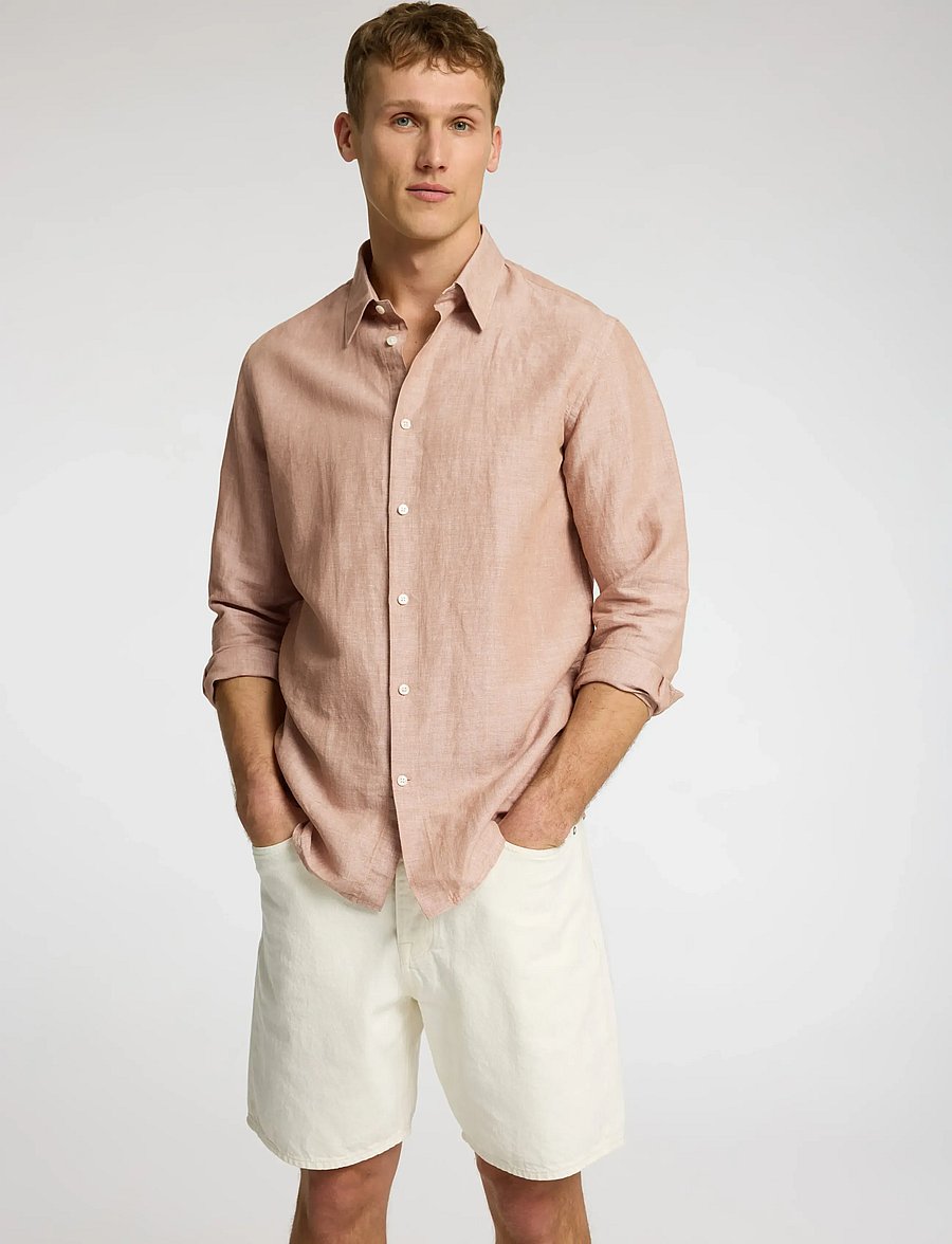 Selected - SLHREGLEO MELANGE LS SHIRT CLASSIC - leinenhemden - light brown melange - 4