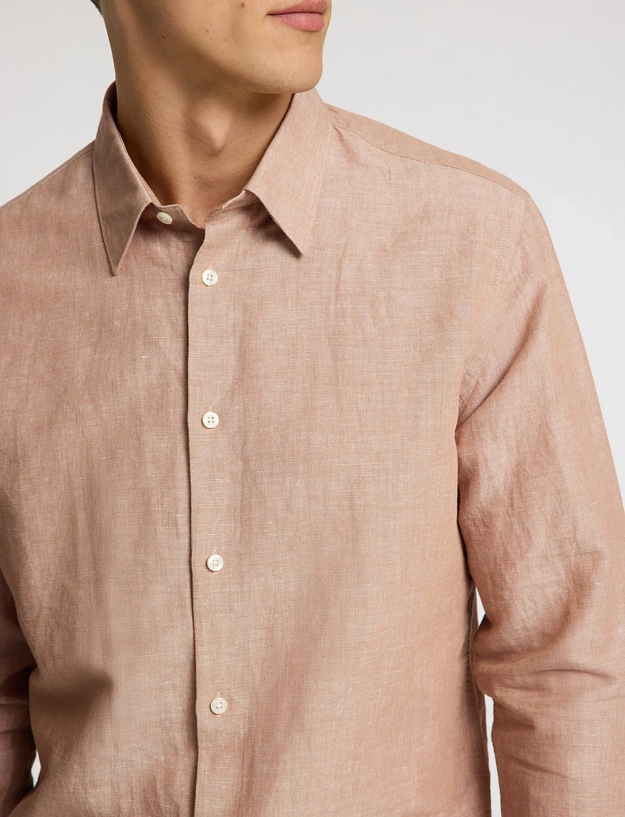 Selected - SLHREGLEO MELANGE LS SHIRT CLASSIC - leinenhemden - light brown melange - 5