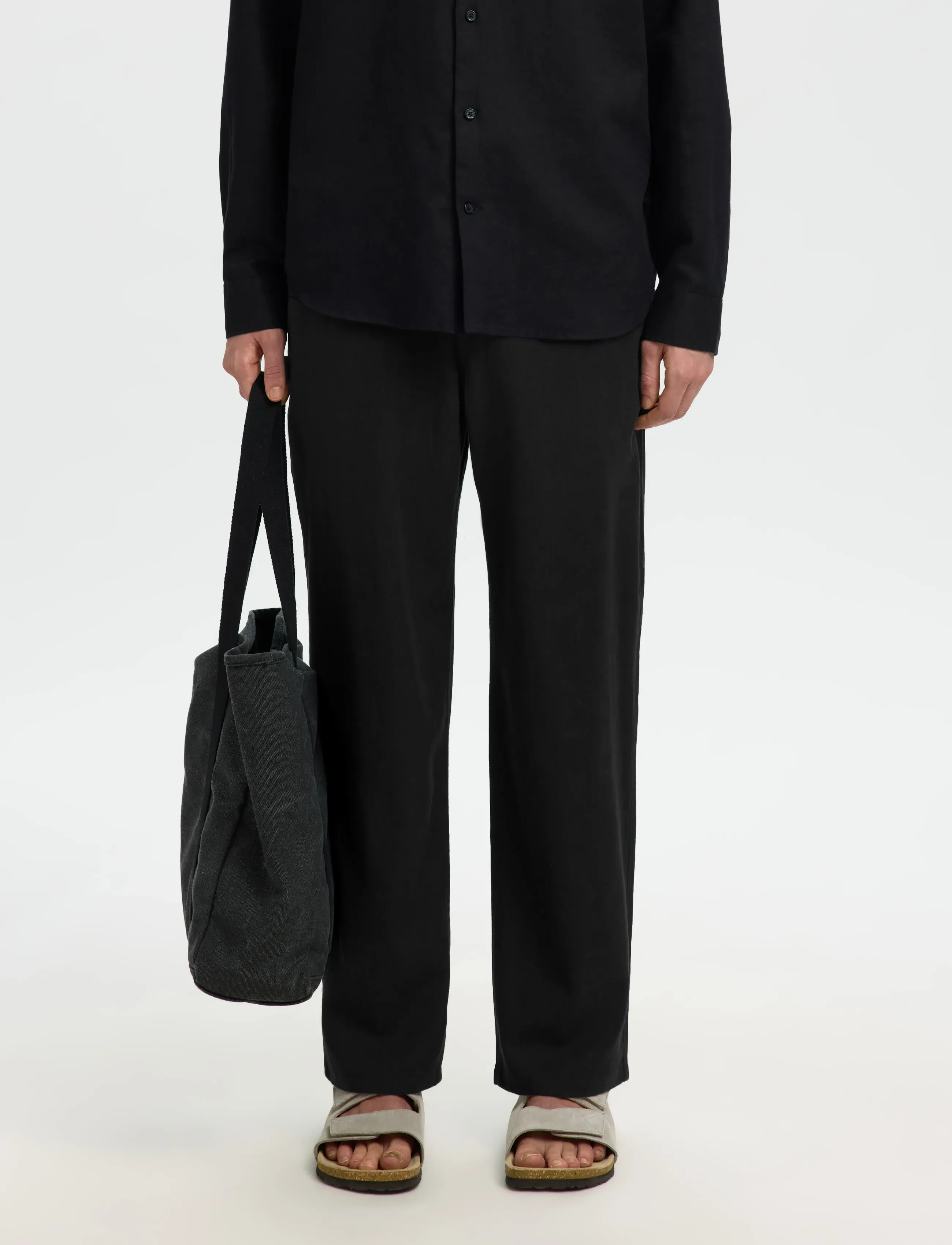 Selected SLH220-LOOSE BRODY LINEN BLD PANT NOOS - Riided - BLACK / black