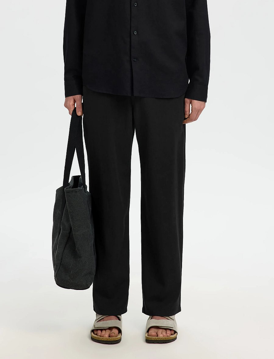 Selected - SLM220-LOOSE BRODY LINEN BLD PANT NOOS - linnen broeken - black - 0