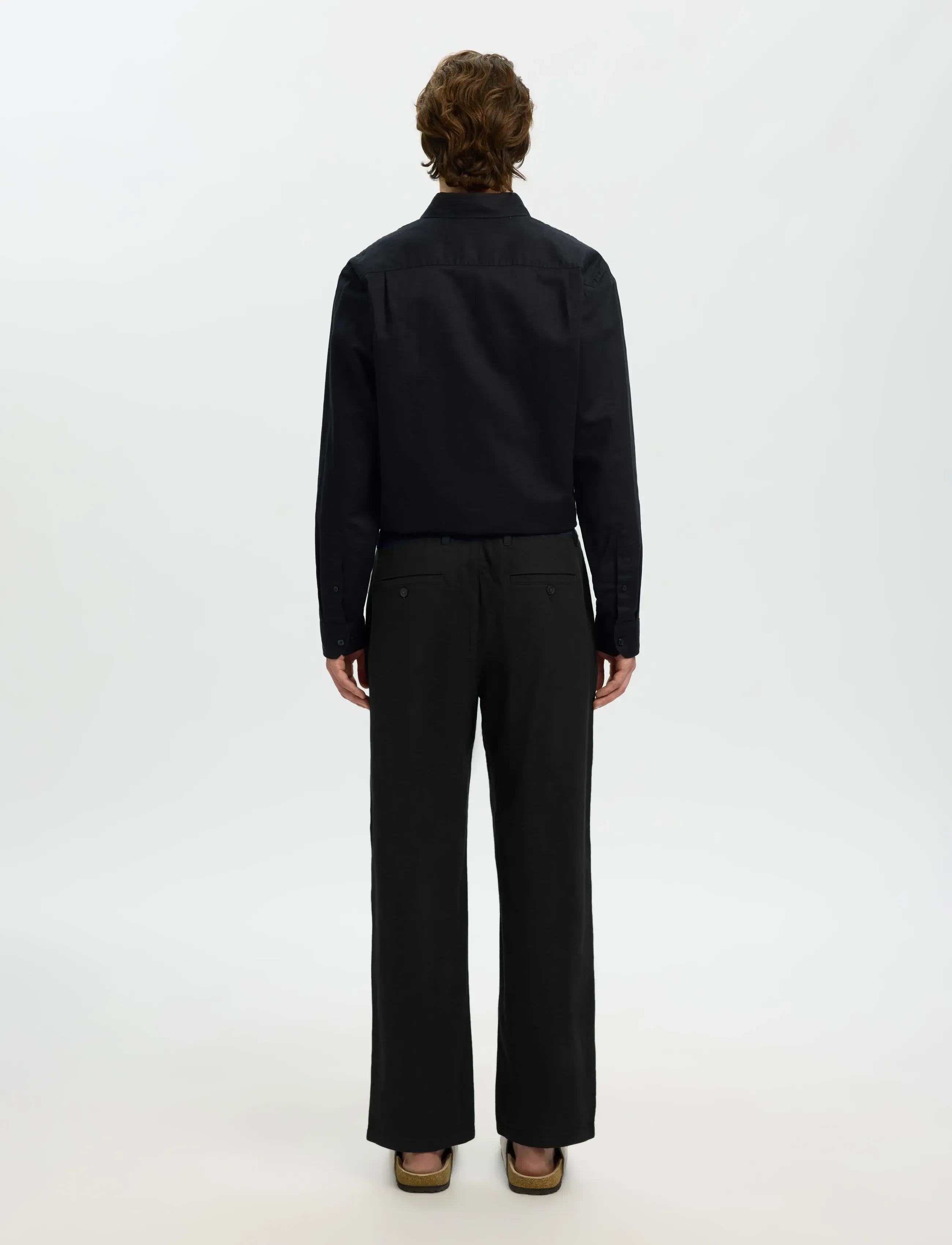 Selected - SLM220-LOOSE BRODY LINEN BLD PANT NOOS - linnen broeken - black - 2