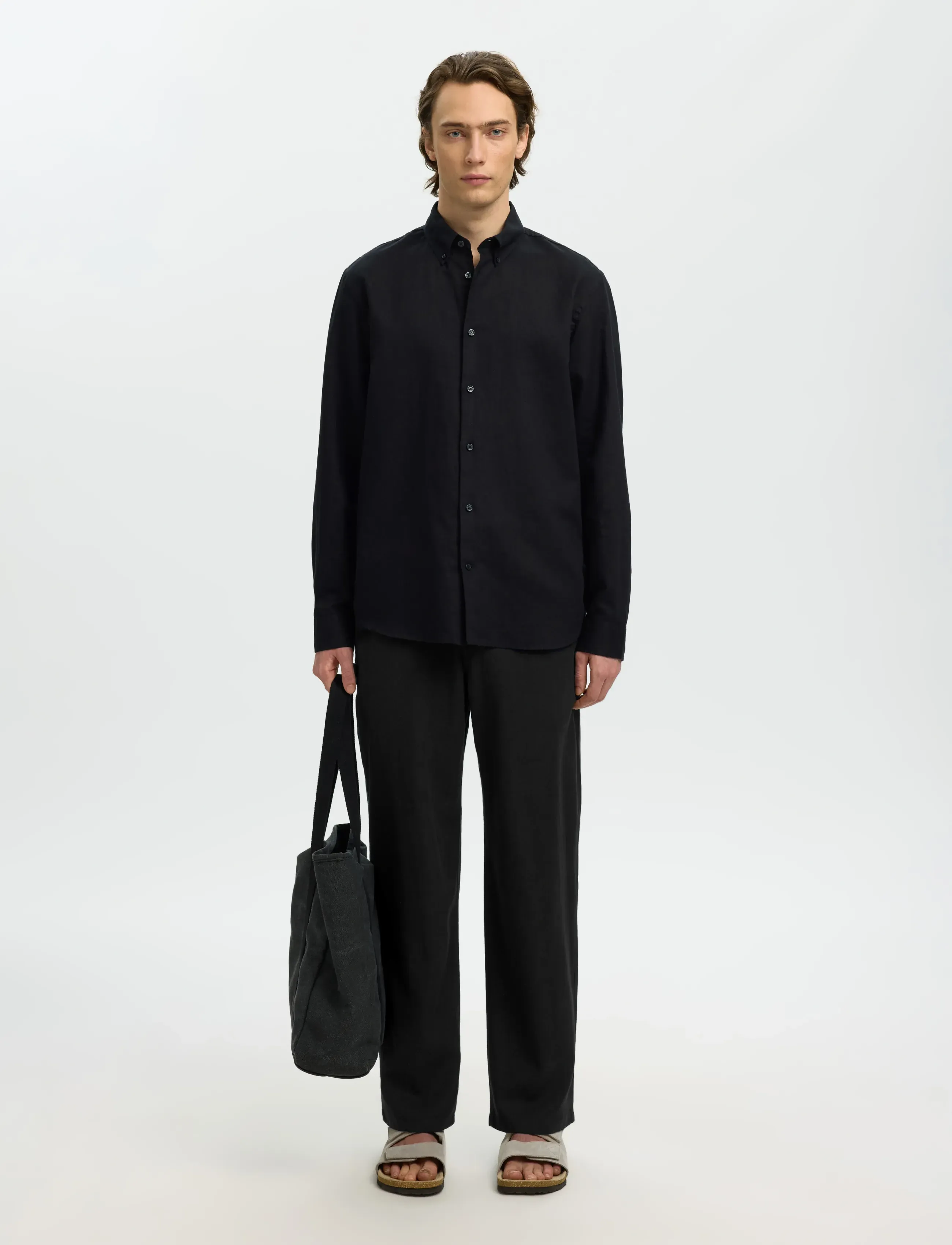 Selected - SLM220-LOOSE BRODY LINEN BLD PANT NOOS - linnen broeken - black - 3