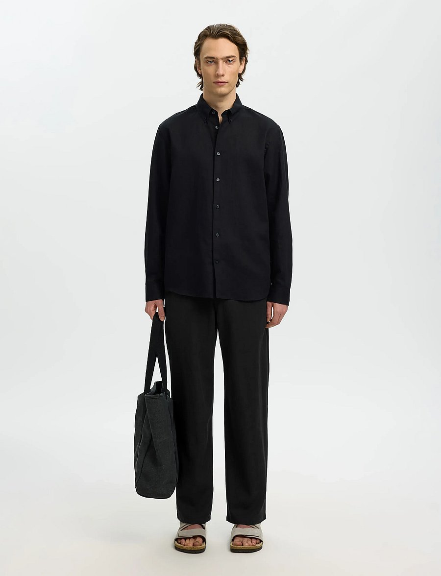 Selected - SLM220-LOOSE BRODY LINEN BLD PANT NOOS - linnen broeken - black - 3